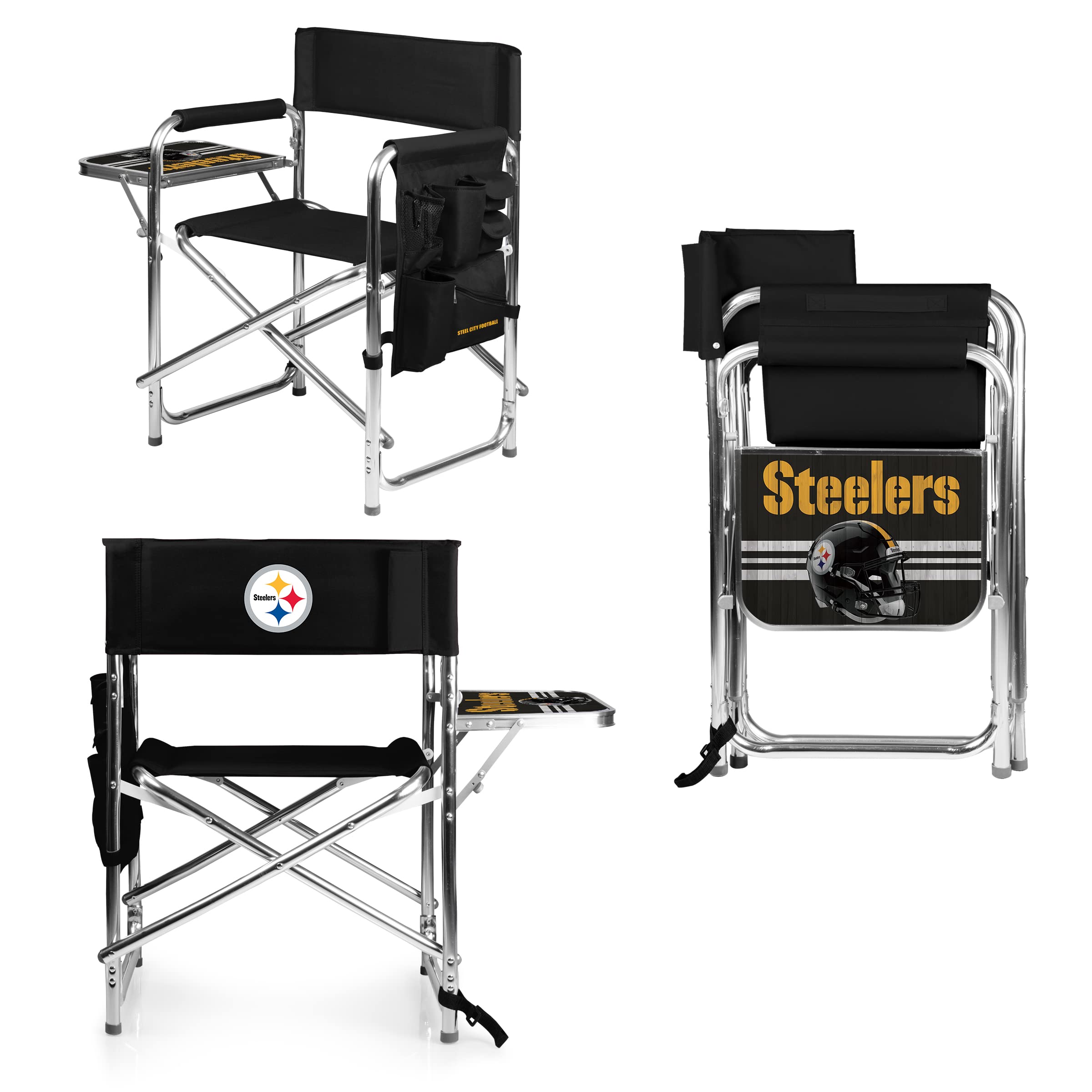 PICNIC TIME NFL Unisex-Adult Sports Chair with Side Table - Portable Folding Beach & Camping Chair for Outdoor Games, Tailgating, Picnics, and Backyard Relaxation