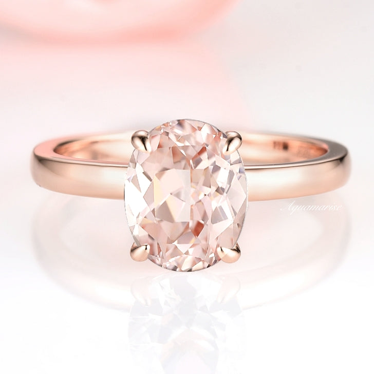 14K Rose Gold Vermeil Oval Solitaire Morganite Ring - Elegant Engagement, Wedding, Anniversary Jewelry Gift for Women