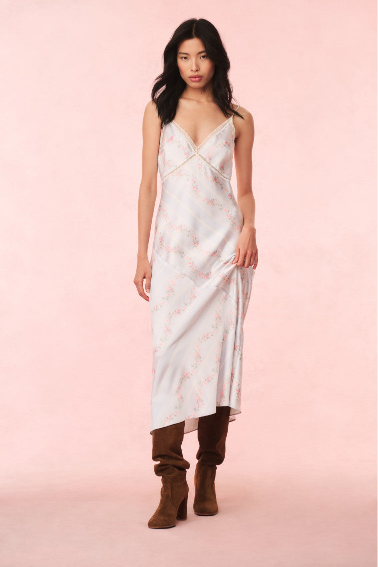 Ermon Women's Satin Floral Slip Dress - Elegant V-Neck Nightgown for Sleepwear, Loungewear & Special Occasions