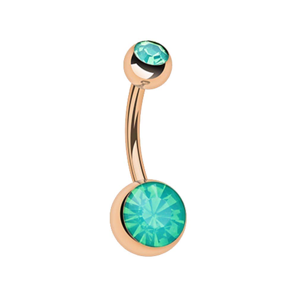 Rose Gold Opalite Double Gem Ball Steel Belly Button Ring | Covet Jewelry | Perfect for Piercings, Body Jewelry & Fashion Accessories