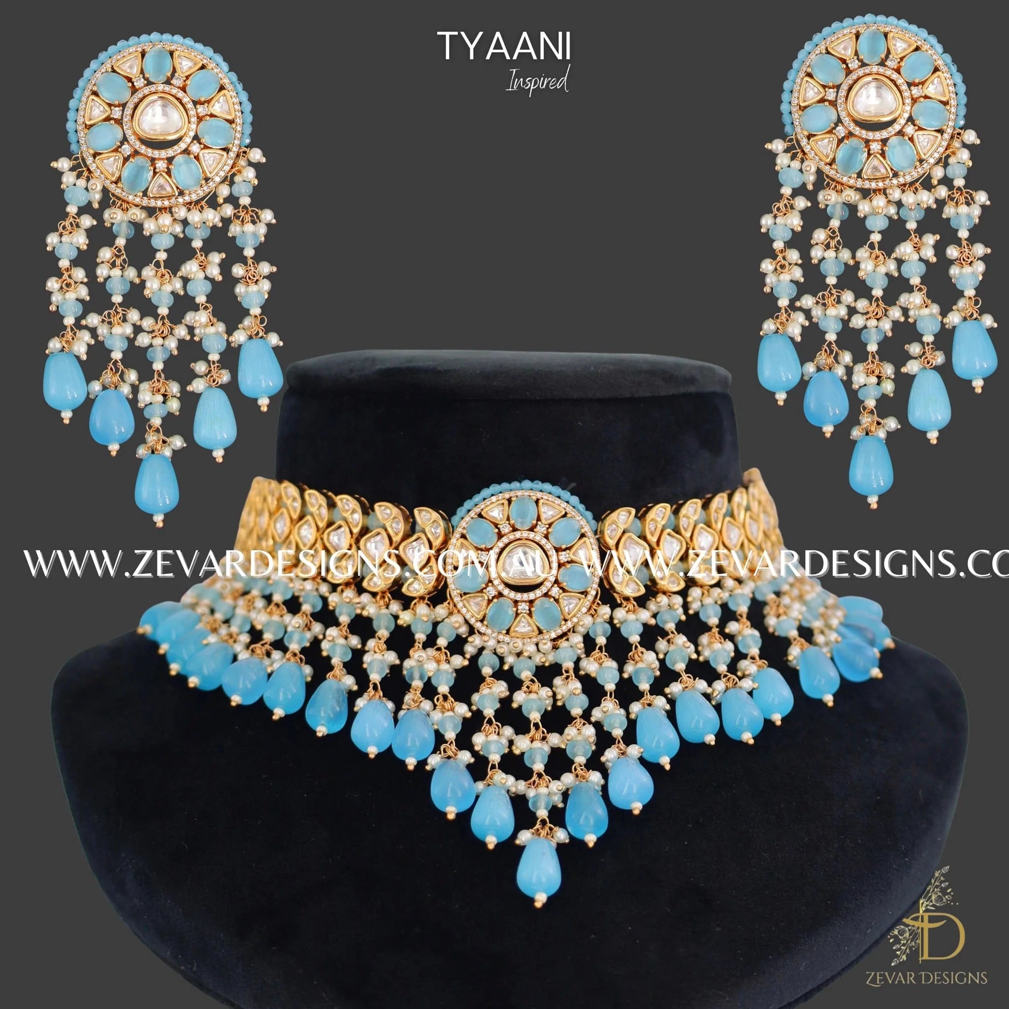 Exquisite Kundan Polki Choker Set in Royal Blue - Elegant Indian Bridal Jewelry for Weddings & Special Occasions
