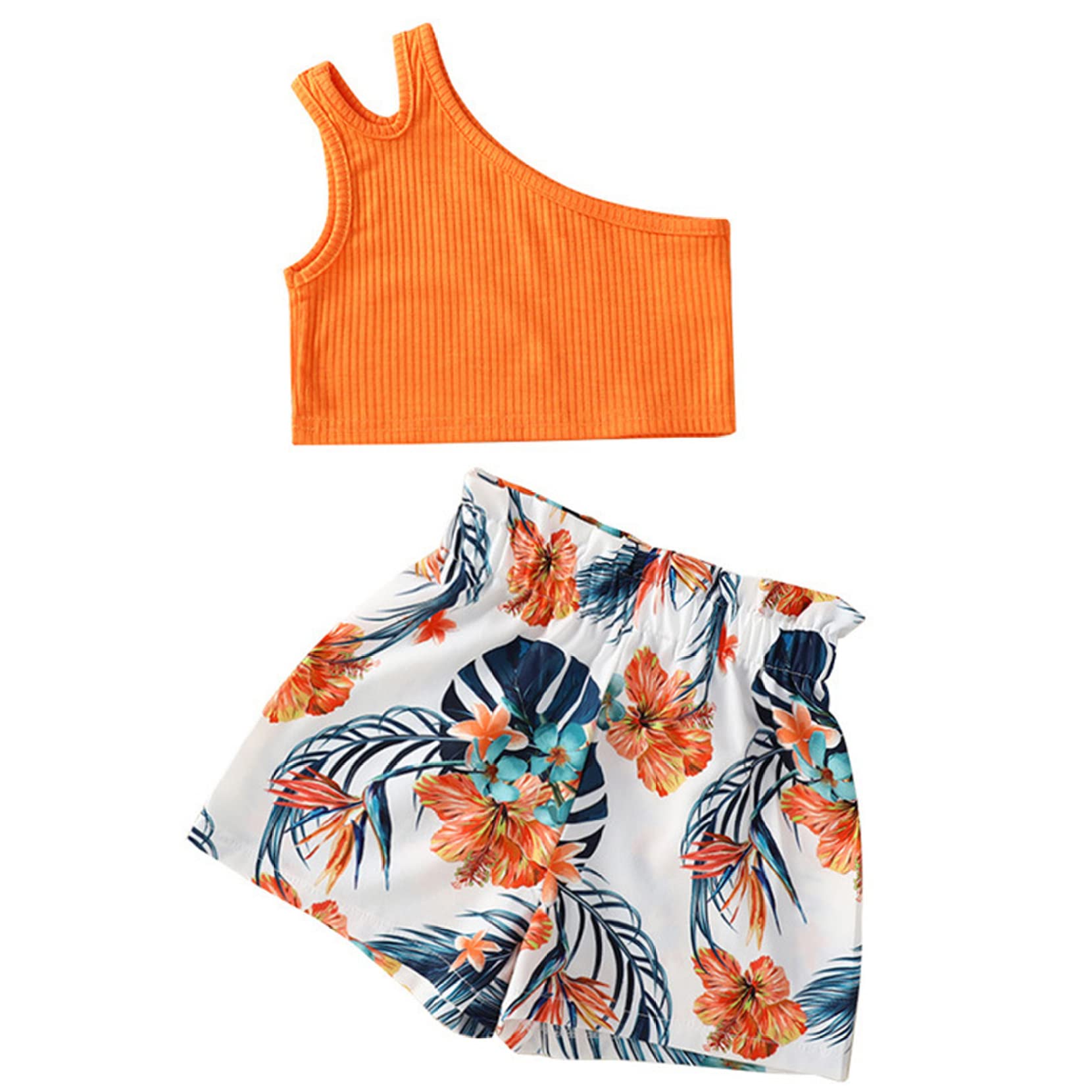 Huimingda Toddler Baby Girls Clothes - One Shoulder Tank Top Vest & Shorts 2-Piece Set | Cute Summer Outfit for Playdates, Beach & Outdoor Activities