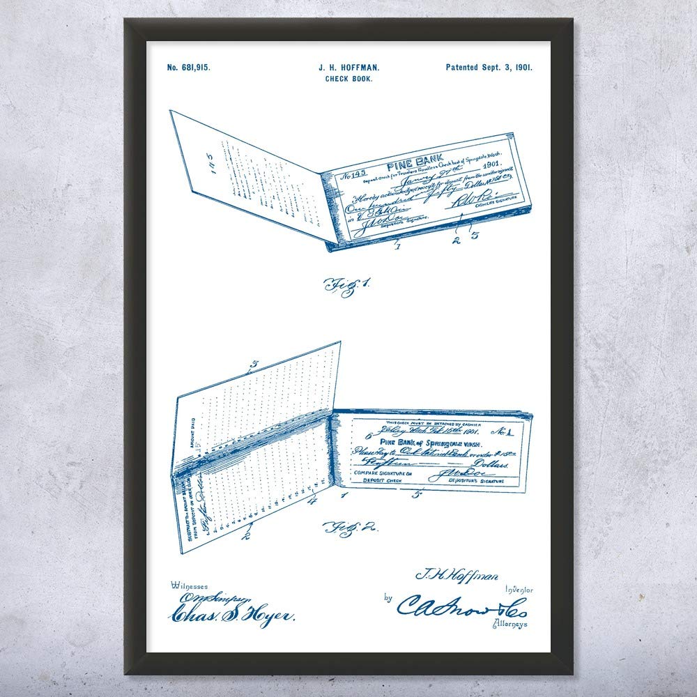 Framed Checkbook Print - Bank Manager & Accountant Gift - Office Wall Decor - Business Artwork - Banking Themed Blue & White Art (11x14) - Perfect for Financial Offices, Corporate Gifts & Professional Workspaces