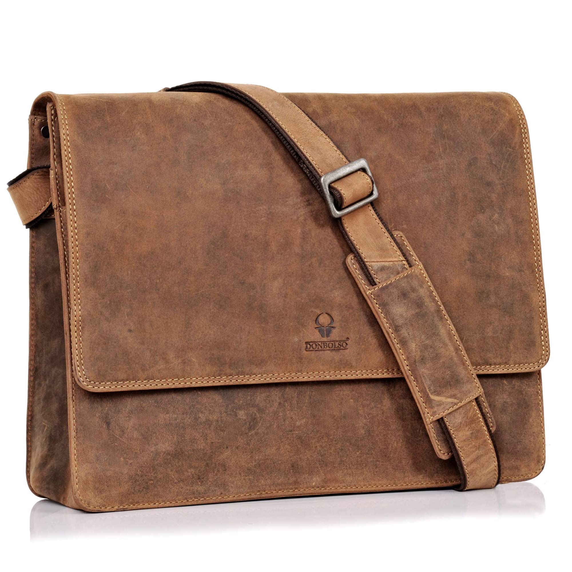 Premium Handcrafted Leather Messenger Bag for Men & Women - DONBOLSO Barcelona Laptop Shoulder Bag - Perfect for Work, Travel & Daily Commute
