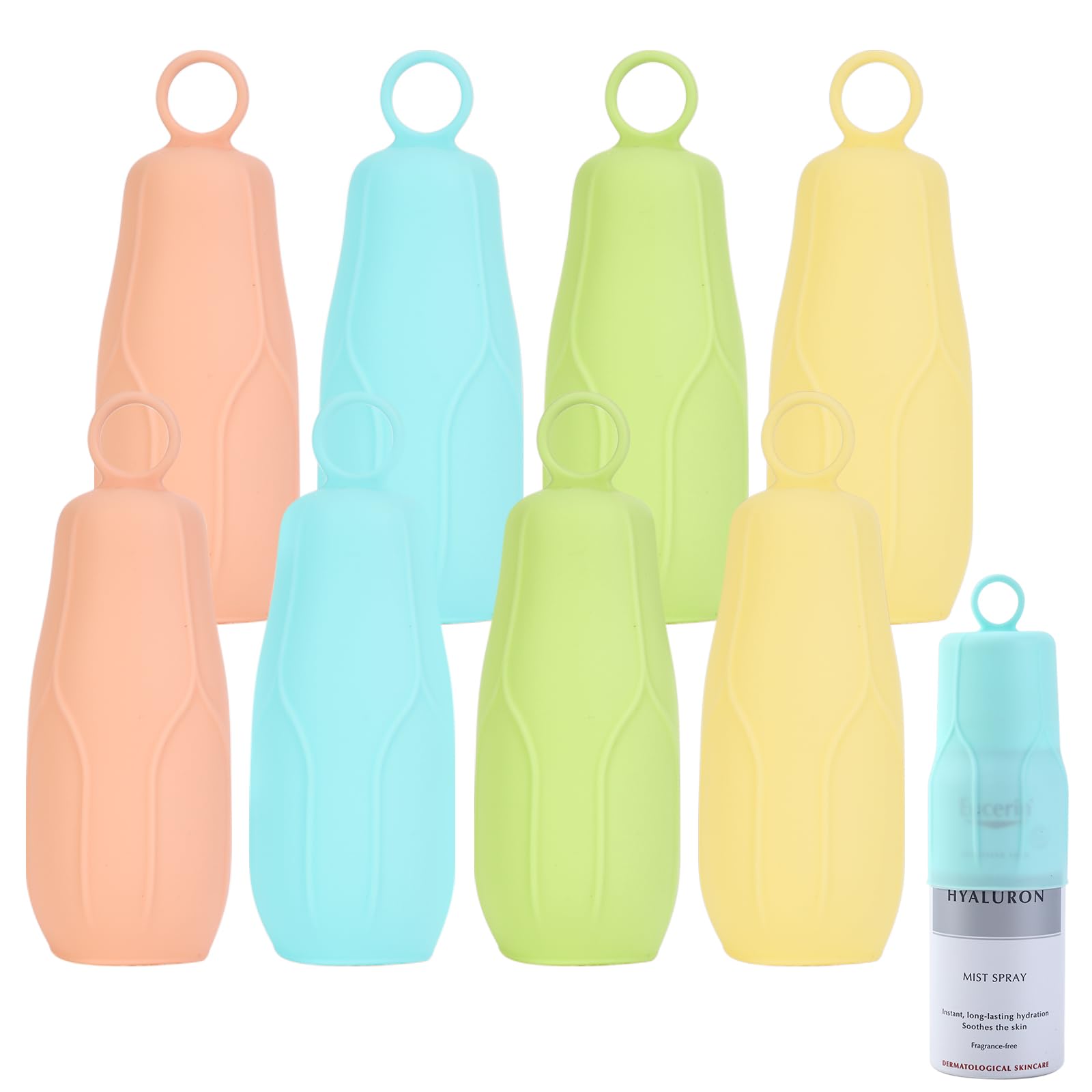 Quatish 8 Pack Silicone Elastic Sleeves - Leak Proof Travel Toiletry Bottle Covers for Shampoo, Lotion & Cosmetics | Perfect for Women's Travel Essentials, Airplane Carry-On & Vacation Packing
