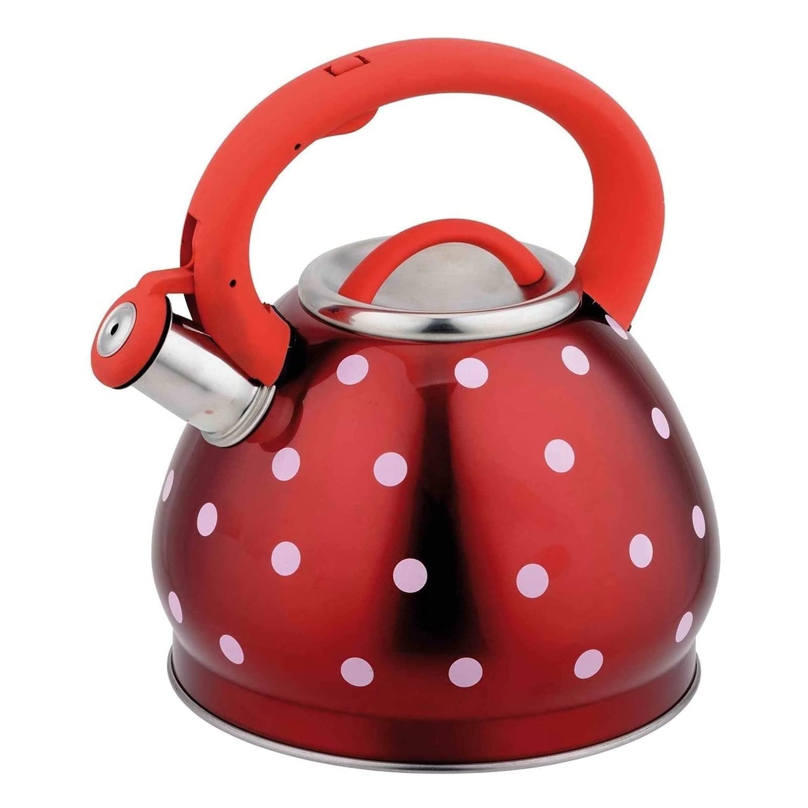 Premium Stainless Steel Whistling Tea Kettle for Stovetop - 2.5QT Red Teapot with Heat-Resistant Ergonomic Handle - Perfect for Home Kitchen, Camping & Tea Lovers