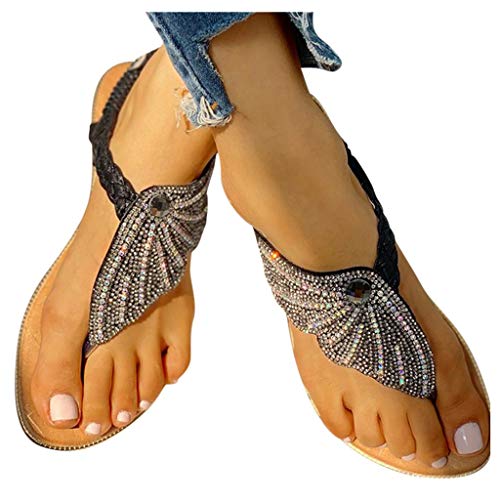 Women's Rhinestone Flip Flops - Summer Beach Sandals with Butterfly Clip Toe | Comfortable Bohemian Dressy Flat Slippers for Pool, Vacation & Outdoor Wear