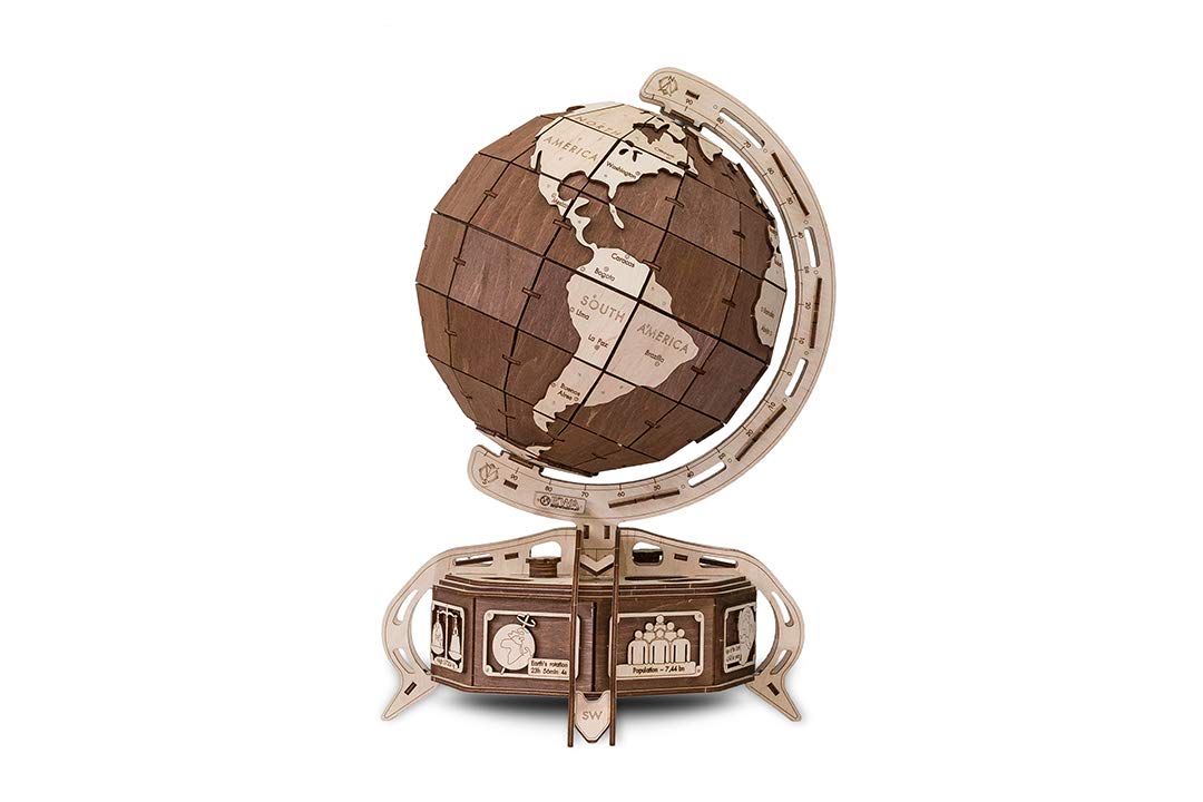 Eco-Friendly Wooden 3D Puzzle Globe - Earth Map Educational Toy for Adults & Kids - Perfect for Home Decor, STEM Learning & Gift Giving