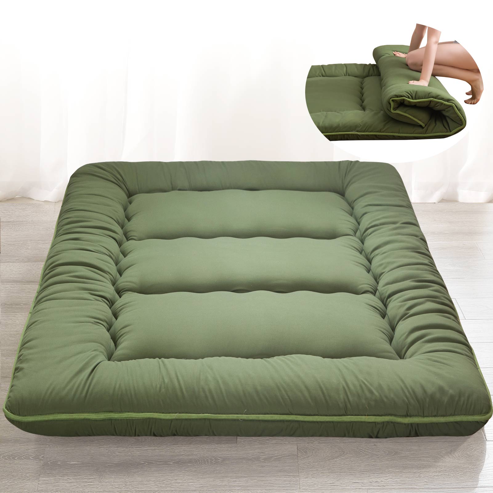 MAXYOYO Japanese Futon Mattress - Foldable Green Tatami Floor Mattress for Home, Travel & Guest Bedding | Portable Floor Sleeping Pad for Small Spaces, Camping & Yoga