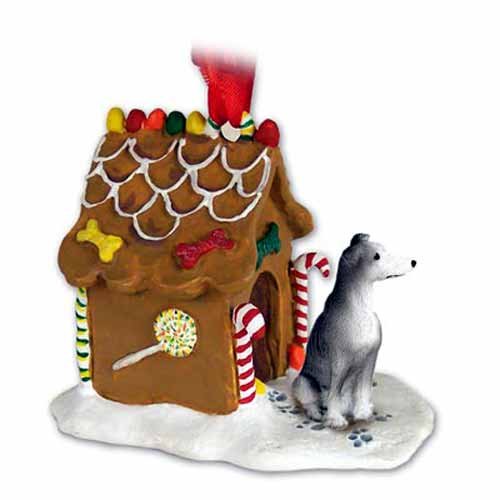 Blue Greyhound Gingerbread House Christmas Ornament - Handmade Holiday Decor for Tree, Gift & Festive Home Decoration