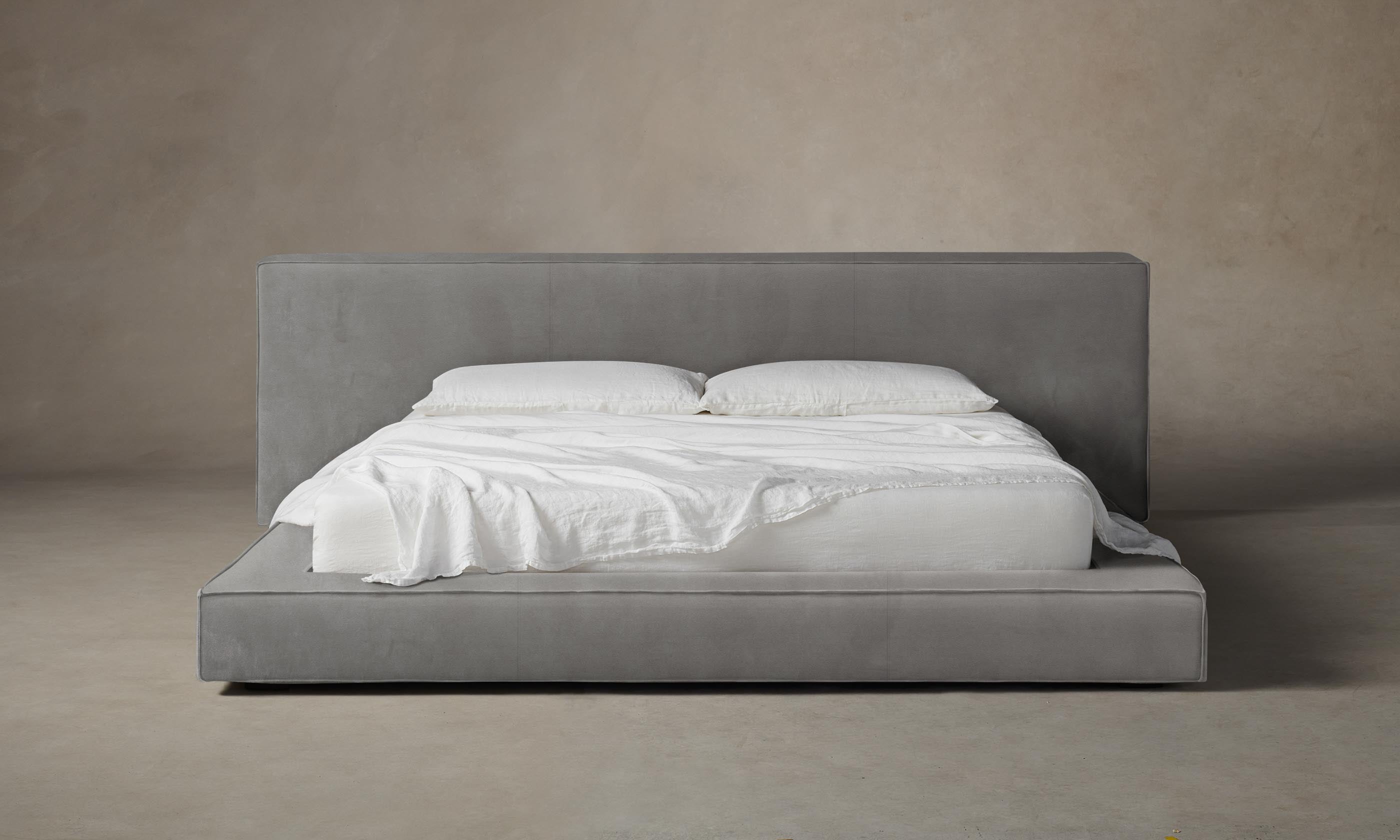 Premium Nubuck Leather Bed Frame - The Eldridge Bed in Asphalt Gray | Modern Luxury Bedroom Furniture for Master Suites & Guest Rooms