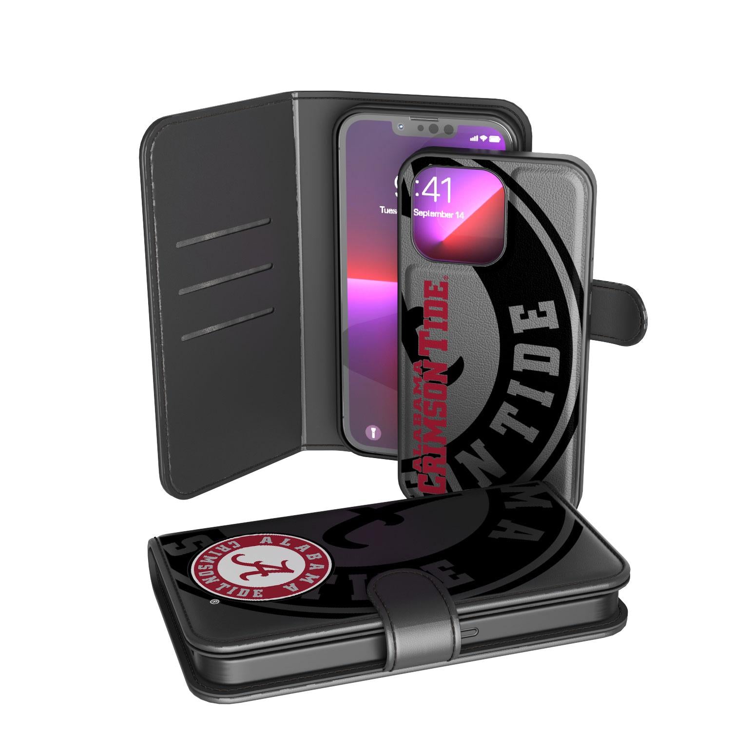 Alabama Crimson Tide Tilt Wallet Case for iPhone 13/14/15 Pro Max - Slim RFID Blocking Credit Card Holder with Kickstand - Perfect for Football Games, Travel & Daily Use