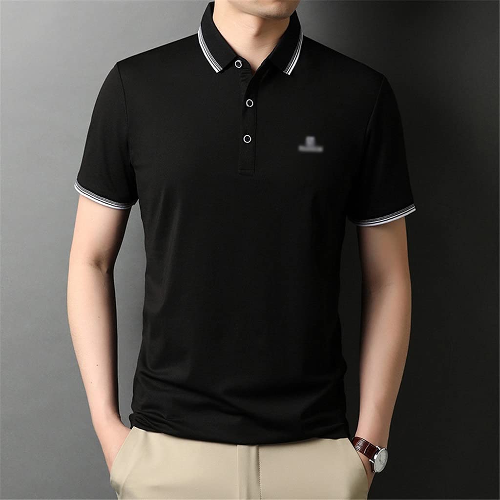 EEKLSJ Men's Short Sleeve Casual T-Shirt - Breathable Cotton Loose Fit Lapel Shirt for Summer (Black, Size M) | Perfect for Outdoor Activities, Beach Wear & Daily Casual Outfits