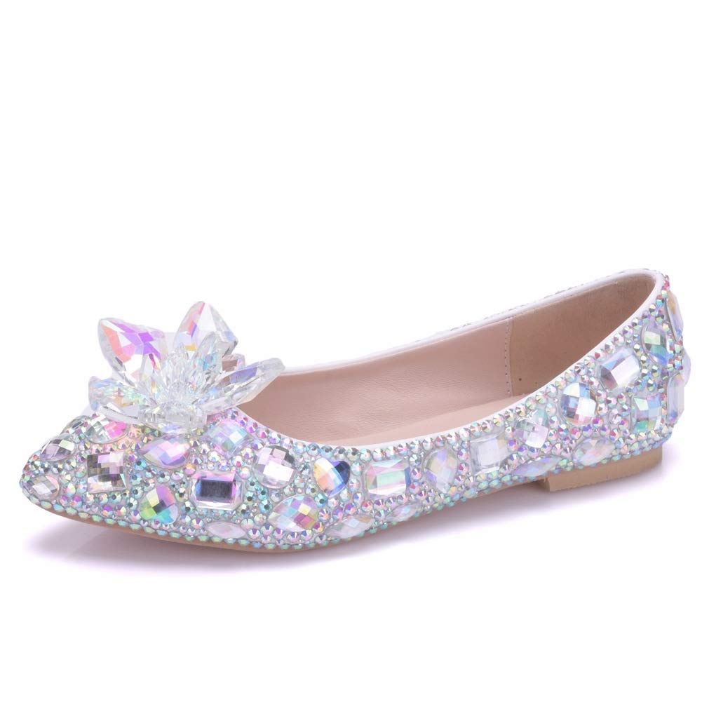 JOEupin Women's Rhinestone Pointed Toe Ballet Flats - Comfortable Slip On Dress Shoes for Work, Party & Wedding Occasions