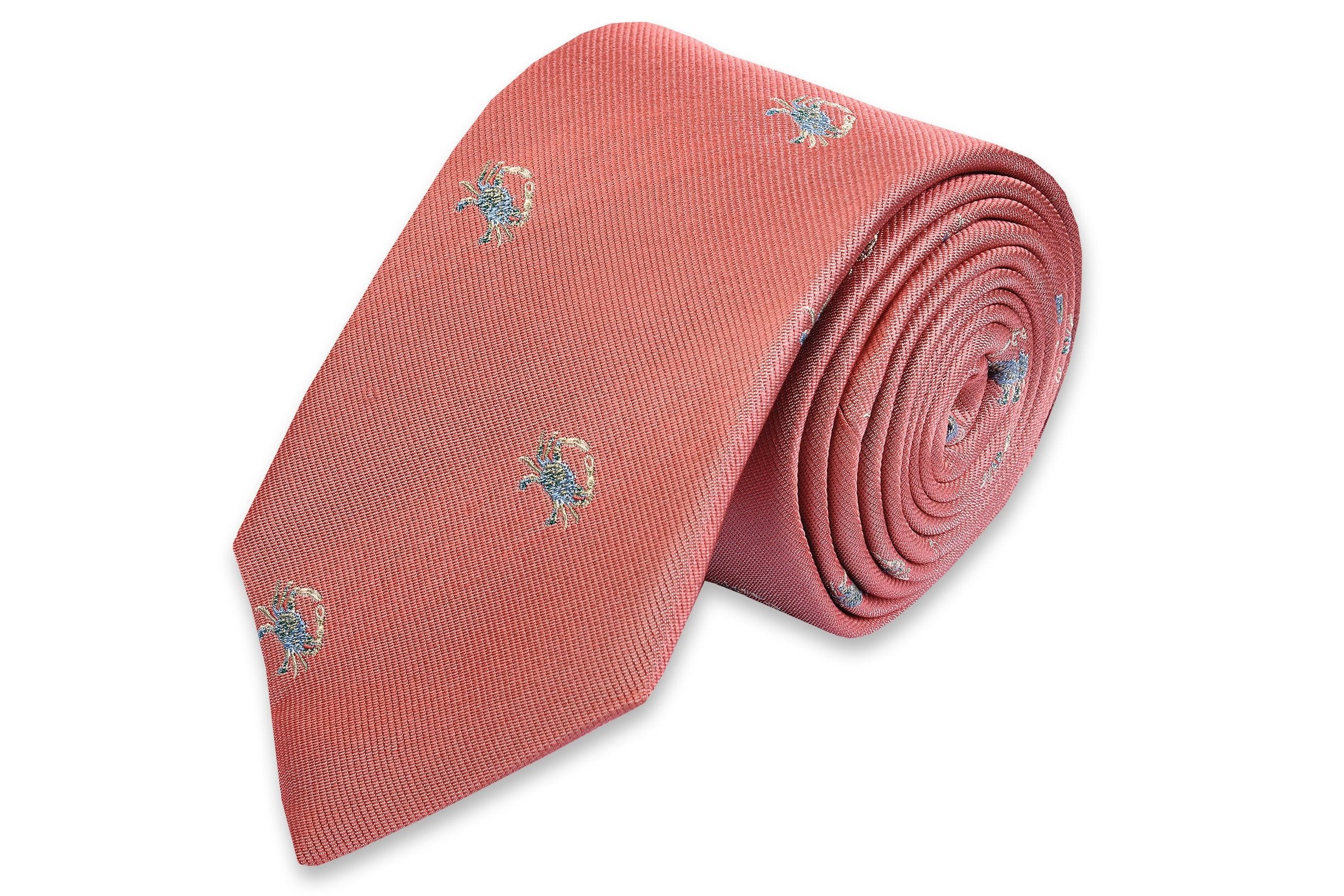 Blue Crab Necktie with Coral Pattern - Stylish Men's Fashion Accessory for Business, Weddings & Formal Events