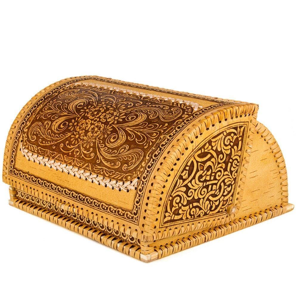 Hand Carved Birch Bark Bread Box - Large Rustic Bread Storage Container for Kitchen, Pantry & Dining Room - Natural Brown Wooden Bread Basket for Food Storage & Home Decor (6449581)