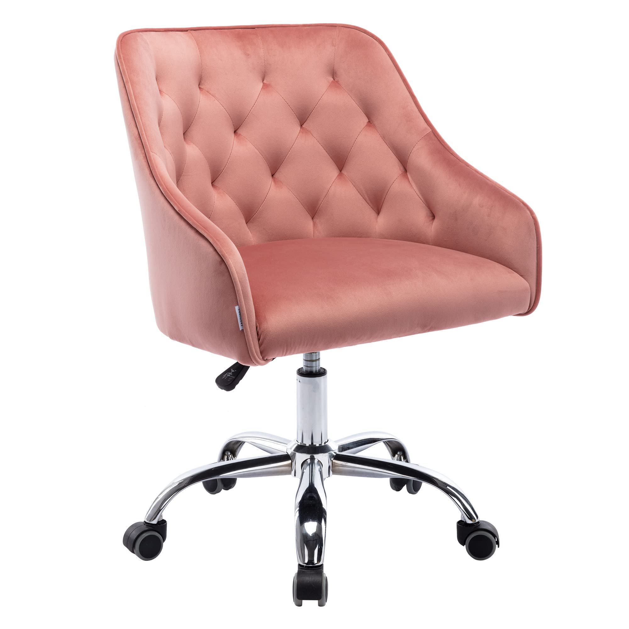 Luxury Velvet Office Chair - Adjustable Swivel Desk Chair with Ergonomic Support for Home Office, Gaming & Vanity | Modern Upholstered Executive Task Chair in Pink | Perfect for Work, Study & Makeup Station