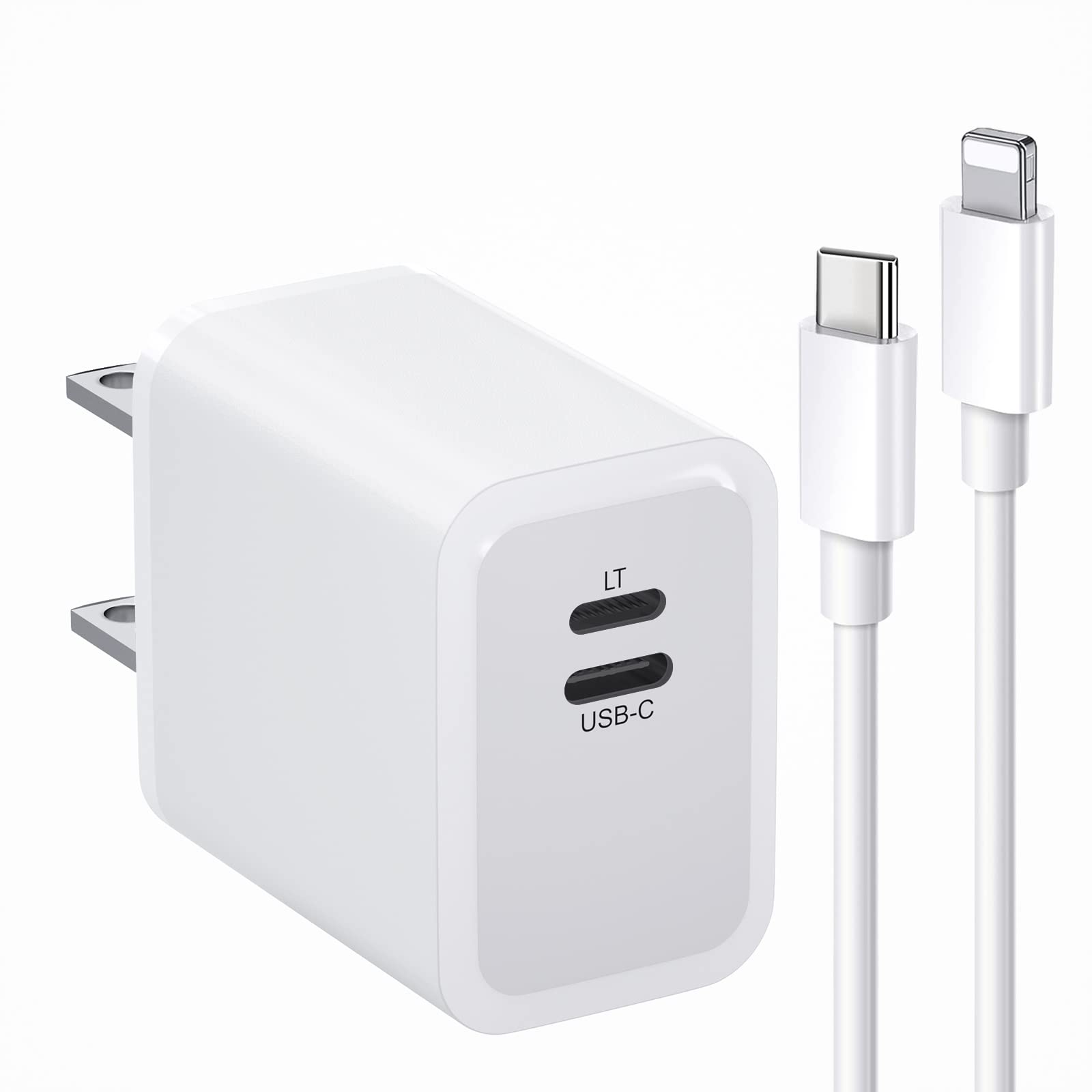 20W USB C Fast Charger Block for iPhone 14/13/12 Series, Galaxy S21/S20, iPad & AirPods - 2 in 1 Dual Port Charging Adapter with Two-Way Output | Perfect for Home, Office & Travel Charging