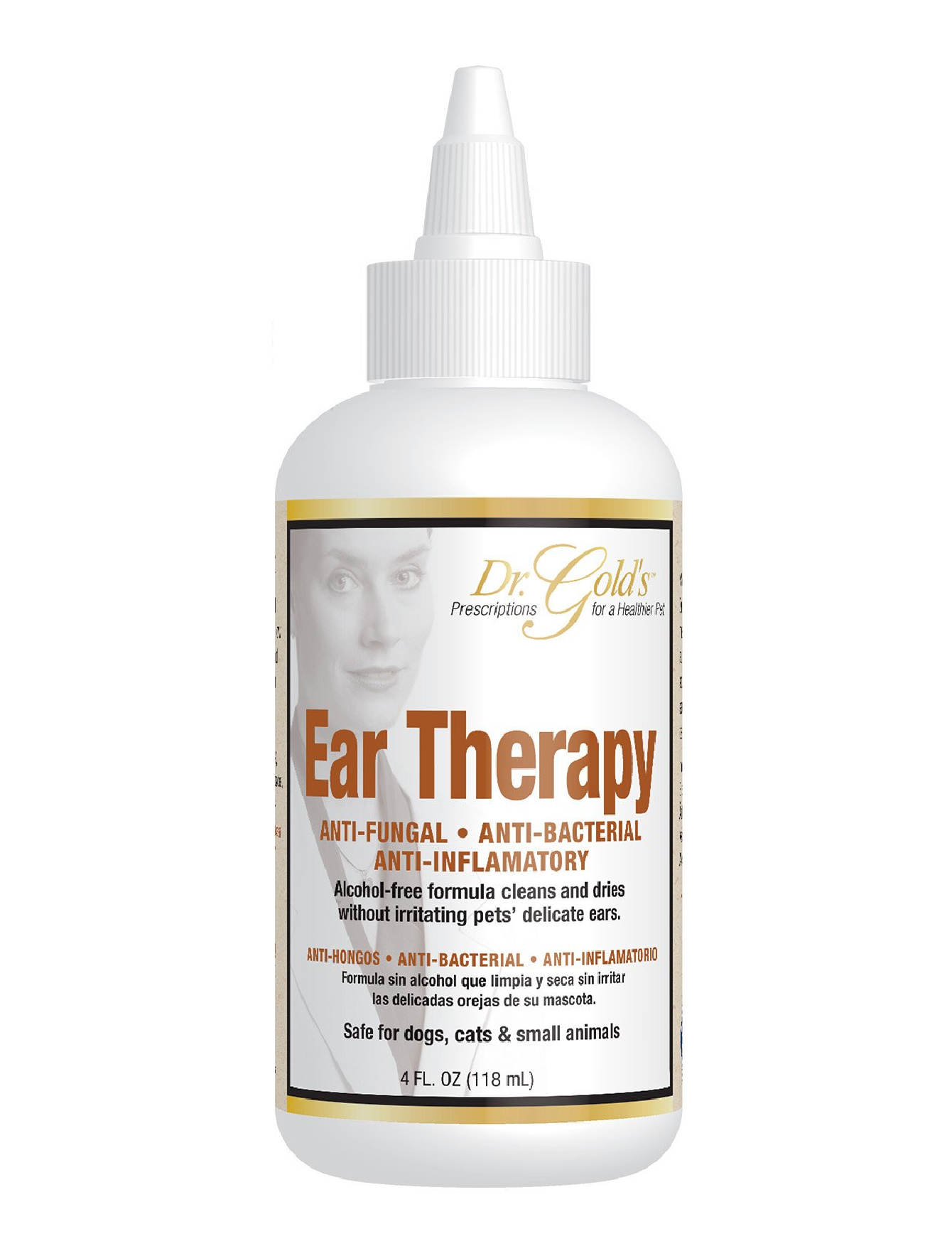 Dr. Gold's Ear Therapy for Dogs & Cats - 4oz (118ml) - Gentle Ear Cleaner Solution for Itchy, Smelly Ears - Soothes Infections & Removes Wax - Perfect for Regular Ear Care & Allergy Relief