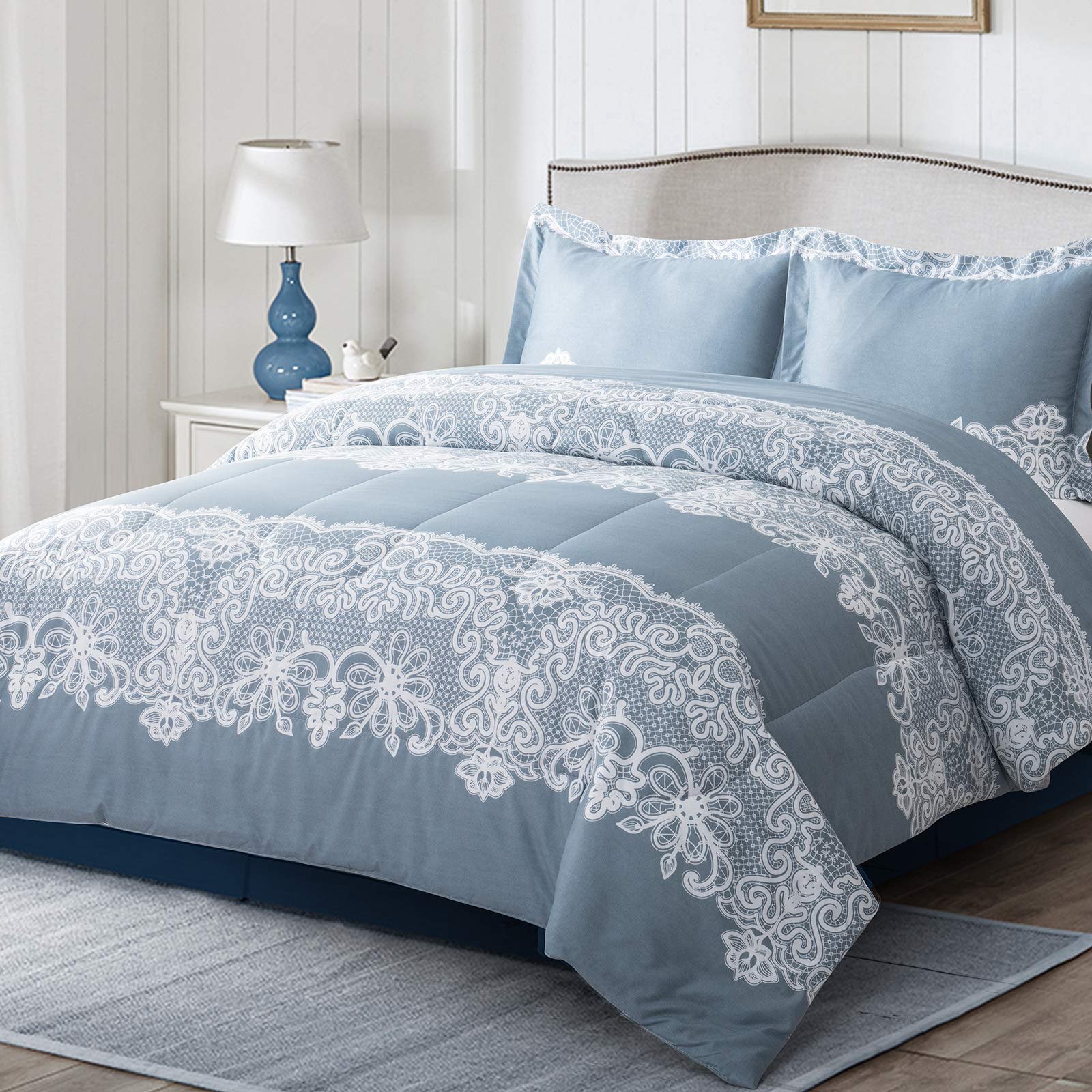 Shatex Blue Comforter Set Queen Size - 3 Piece All Season Ultra Soft 100% Microfiber Polyester Bedding with 2 Pillow Shams | Cozy Home Decor for Master Bedroom, Guest Room & Dorm