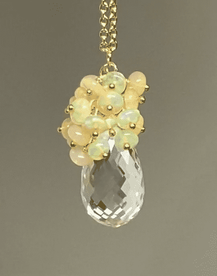 Natural Clear Crystal Quartz Opal Cluster Pendant Necklace for Women - Elegant Boho Jewelry Gift for Birthday, Wedding & Special Occasions