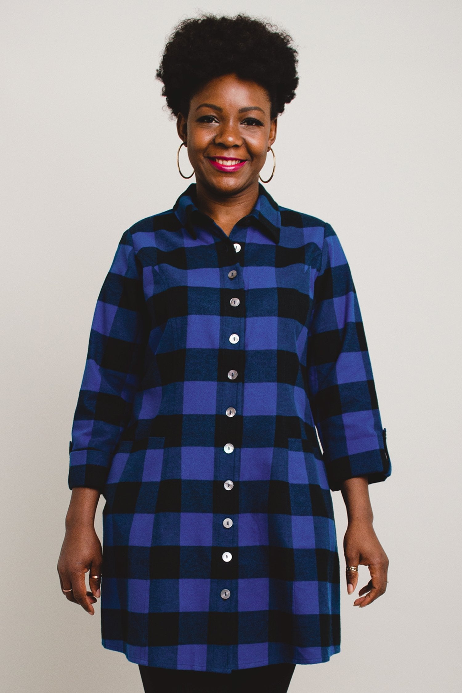Larissa Tunic Top - Blue Plaid Cotton Flannel Shirt for Women | Cozy Fall & Winter Layering Piece