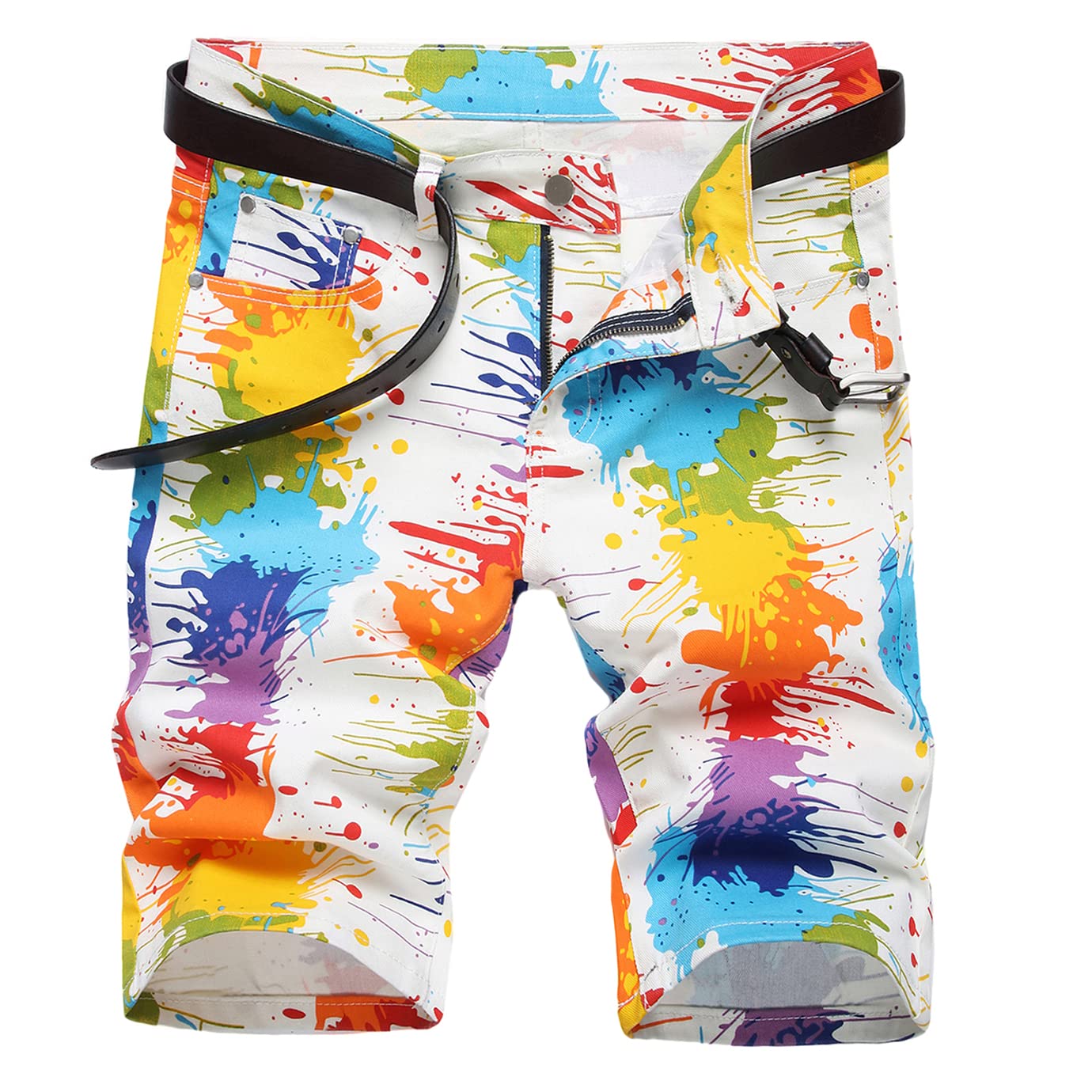 Baylvn Men's Slim Fit Ripped Denim Shorts - Printed Casual Summer Jeans for Beach, Travel & Outdoor Activities