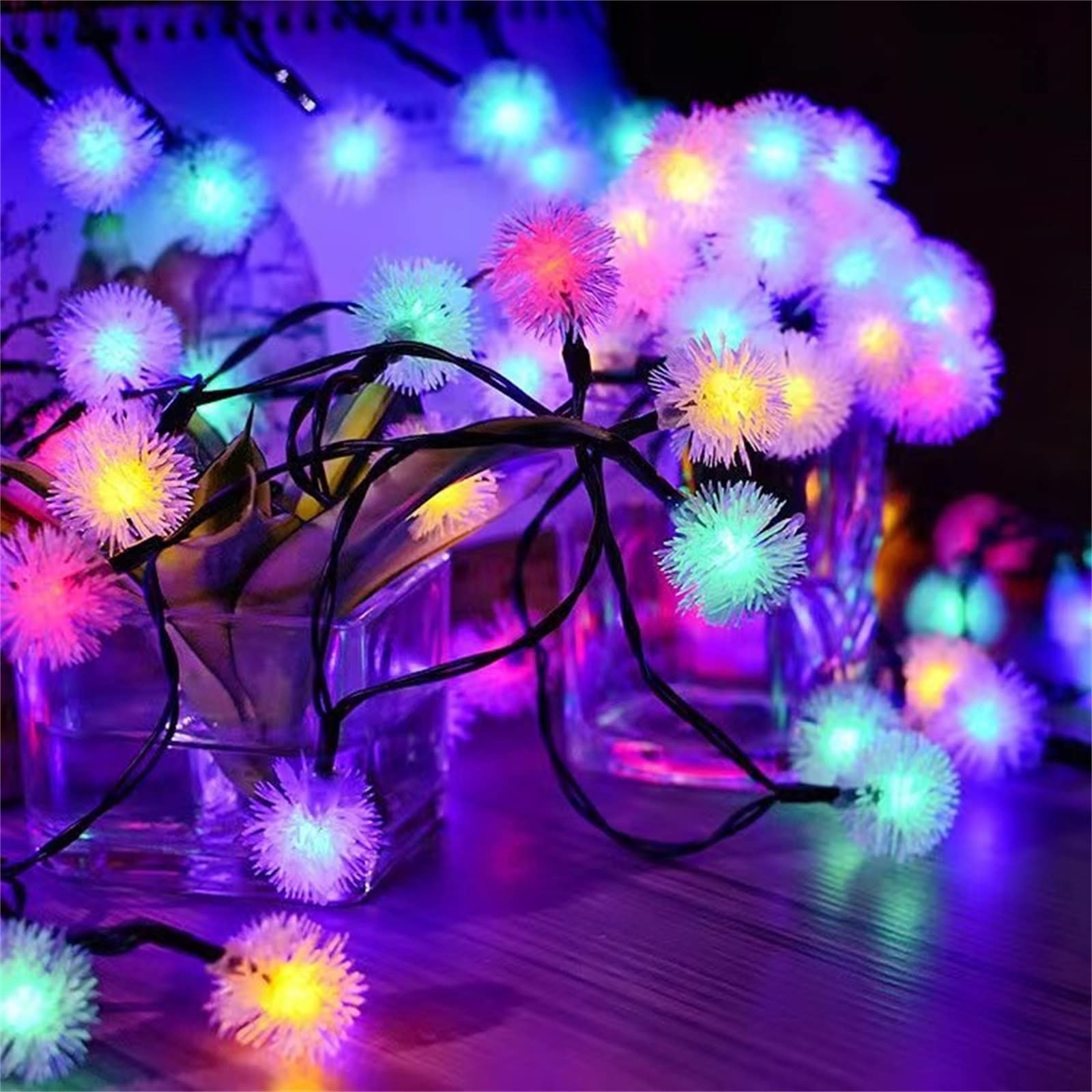 30 LED Solar String Lights - Christmas Snow Pompom Winter Decoration for Indoor/Outdoor, Garden, Patio, Party, Wedding & Holiday Decor