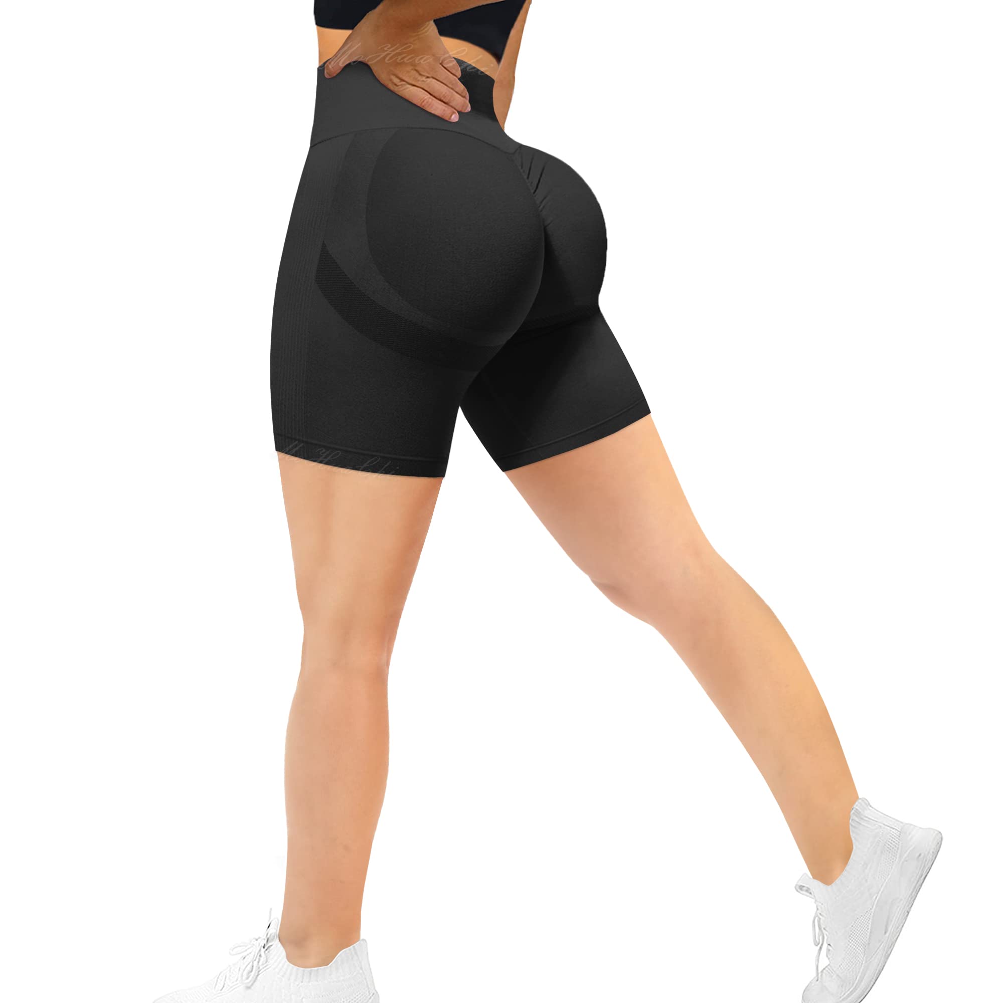 MOHUACHI High Waisted Yoga Shorts for Women - Butt Lifting Workout Shorts with Tummy Control & Ruched Design - Perfect for Gym, Running, and Home Workouts