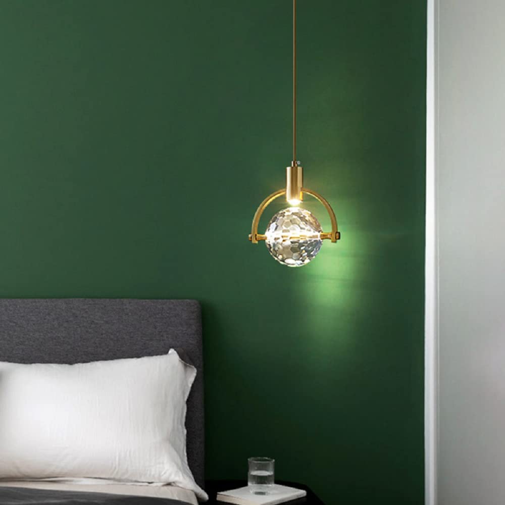 Modern Brass Finish Mini Crystal Pendant Light - 1-Light Ceiling Fixture for Living Room, Bar & Coffee Shop (Dark Gold) | Elegant Dining Room & Kitchen Island Lighting