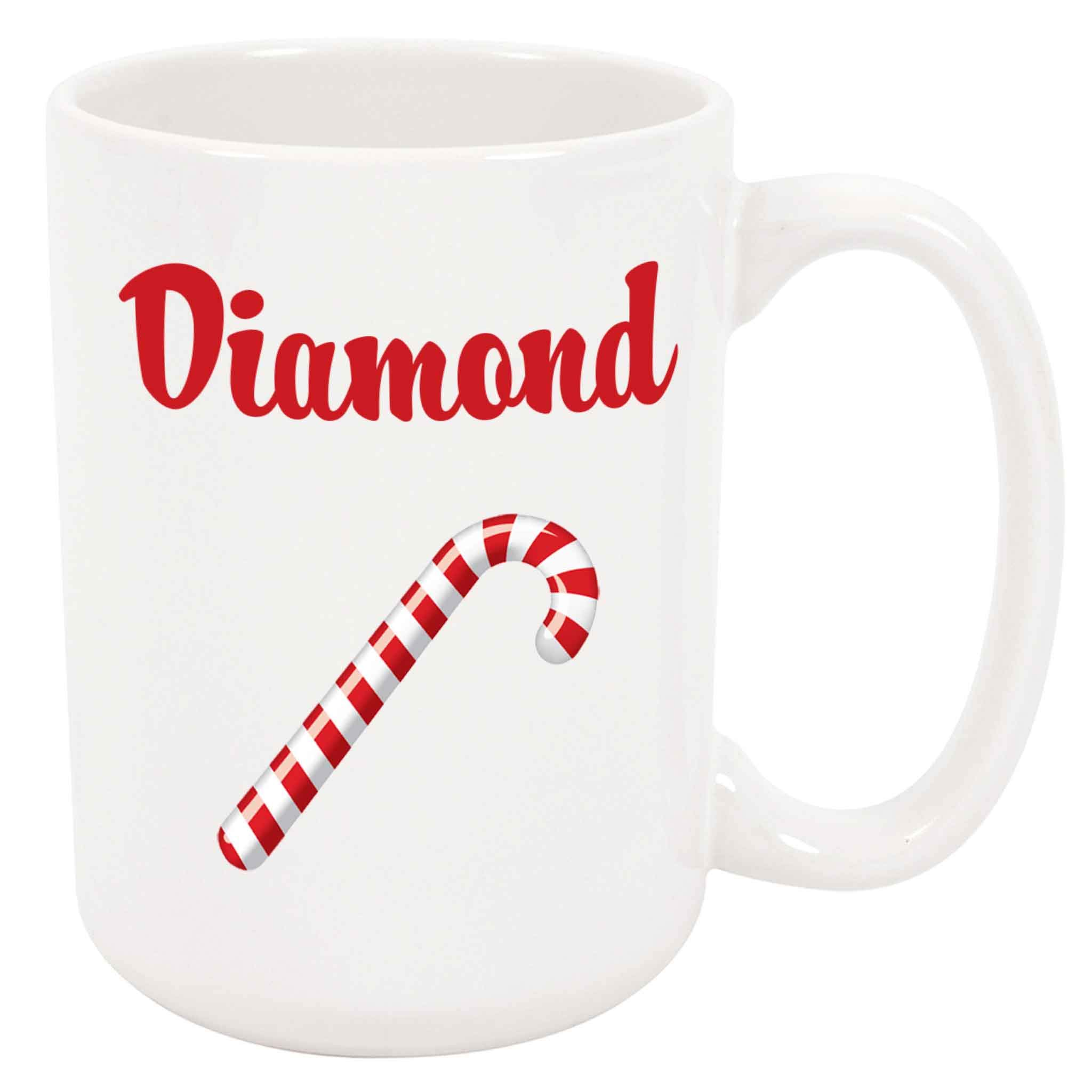 Premium Diamond Candy Cane Coffee Mug - 16oz Insulated Christmas Holiday Travel Tumbler with Lid & Handle - Perfect for Hot Cocoa, Tea, or Coffee at Home, Office, or Gift Giving