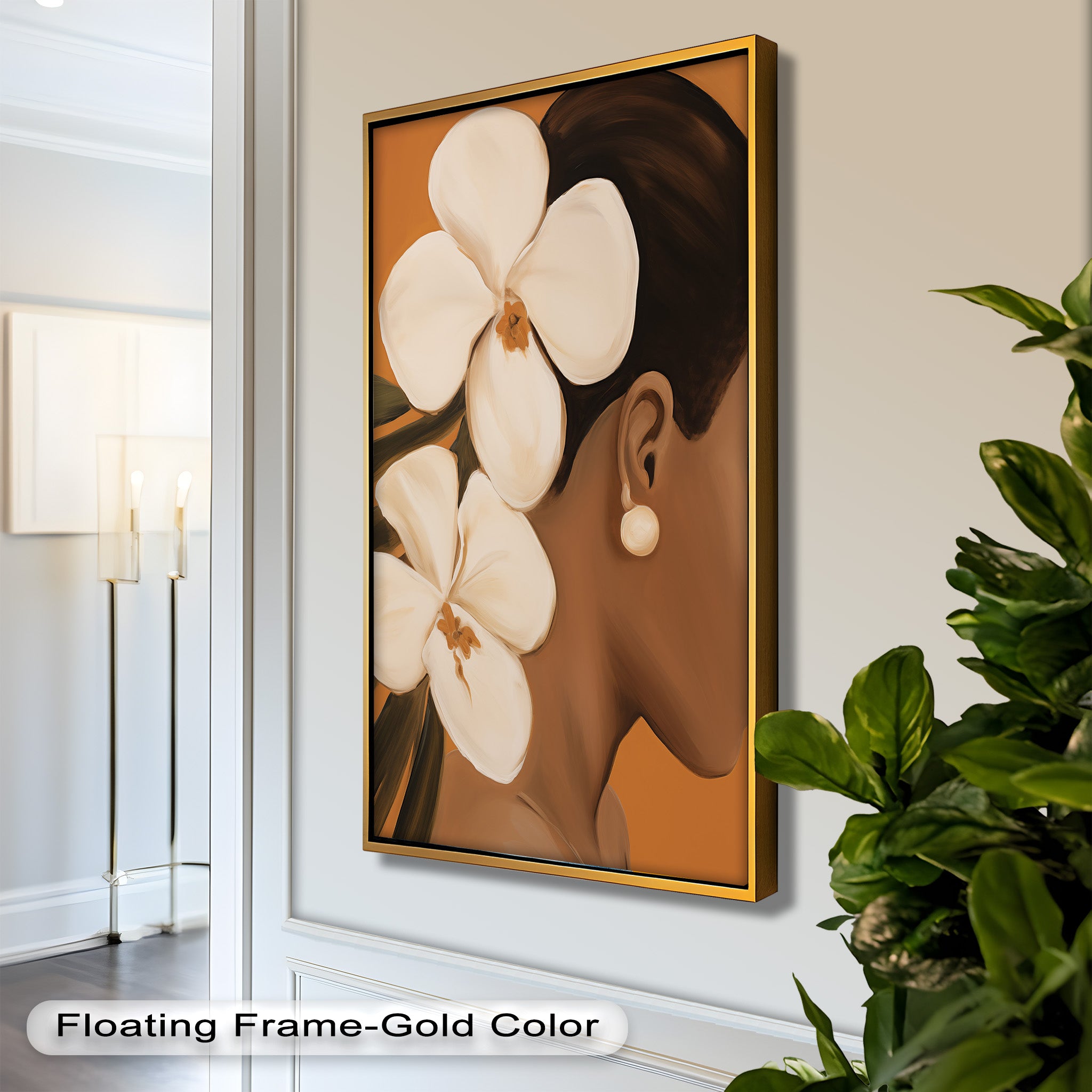 African Woman with Orchids Framed Oil Painting - Handmade Wall Art Decor for Living Room, Bedroom & Office