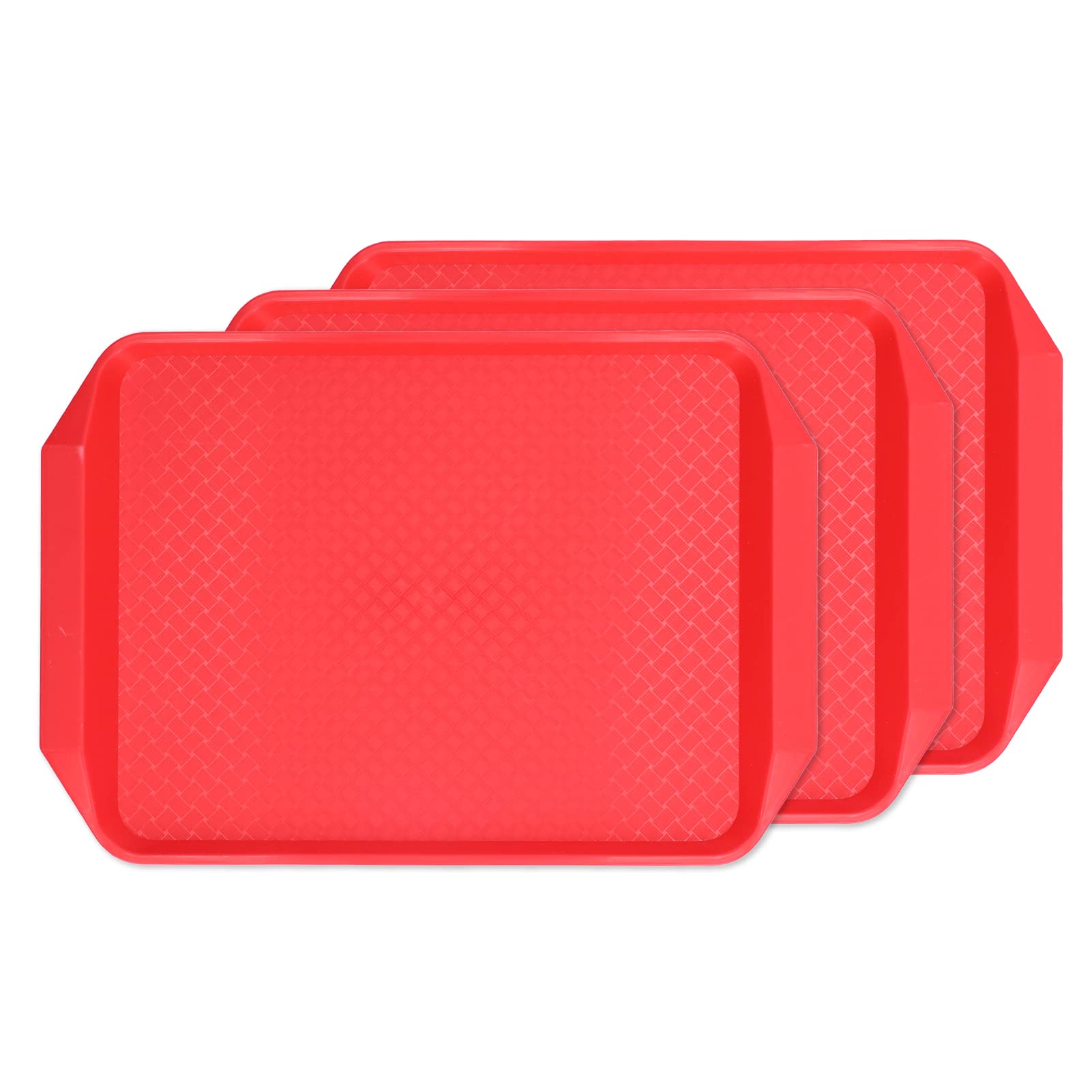 3-Piece Large Plastic Food Trays - Heat Resistant PP Material, Stackable for Buffet, Restaurant & Hotel Use (Red) - Perfect for Serving, Organizing & Catering Events