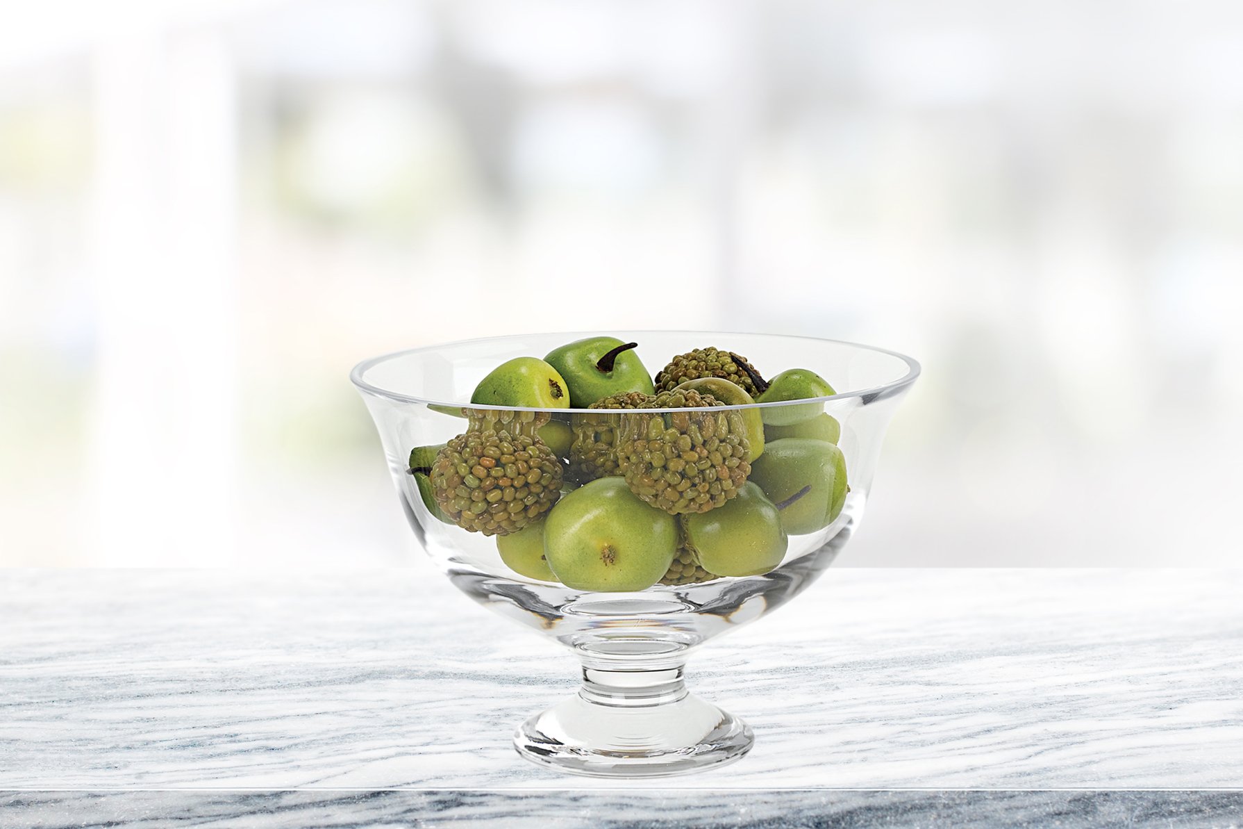 Elegant 'Monica' Crystal Glass Fruit Bowl - 6.5 Inch Tall Centerpiece for Dining Table Decor, Fruit Display, and Home Entertaining