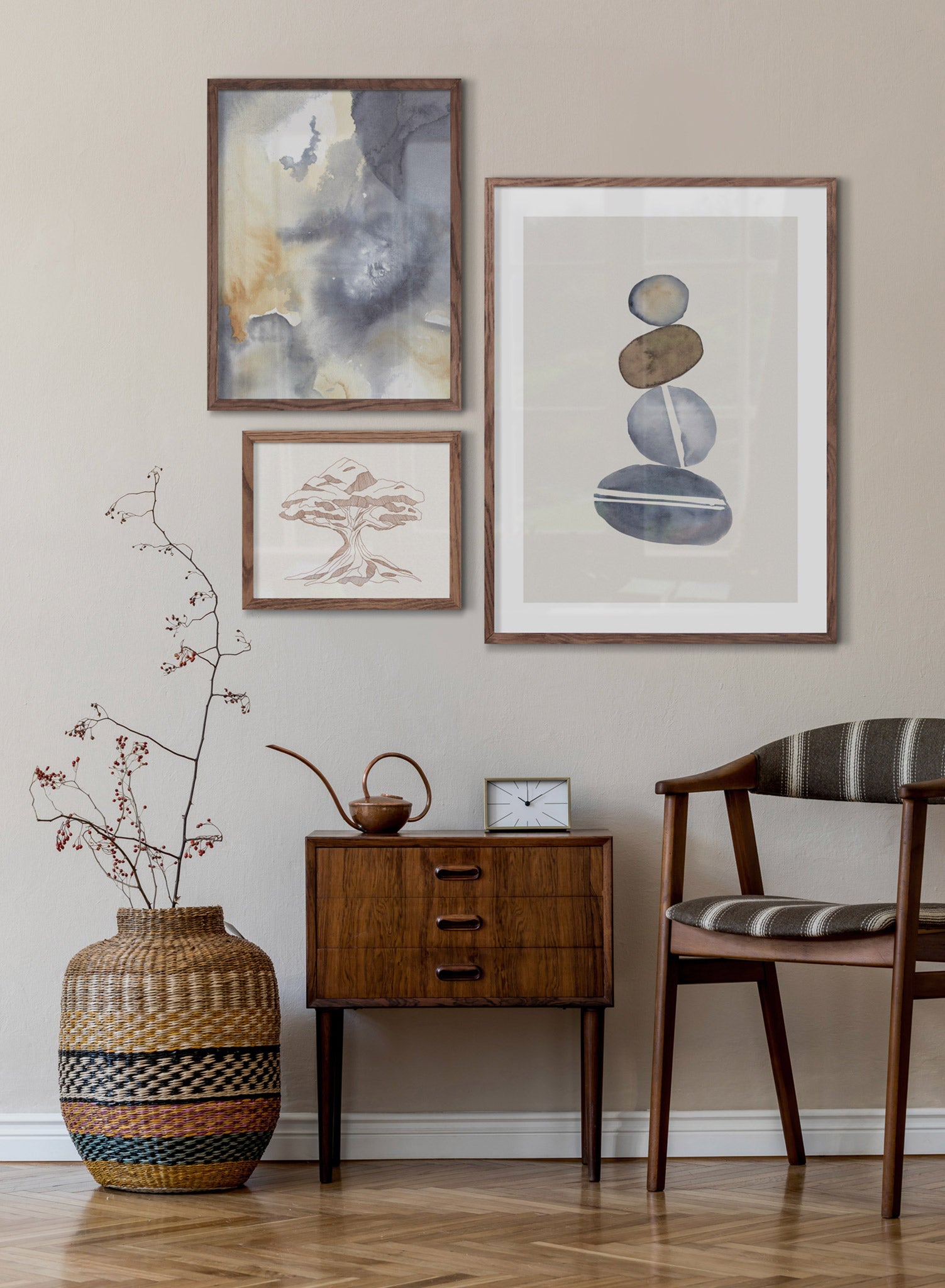 Minimalist Japandi Style Beige & Blue Home Decor Set - Perfect for Living Room, Bedroom & Office Decor