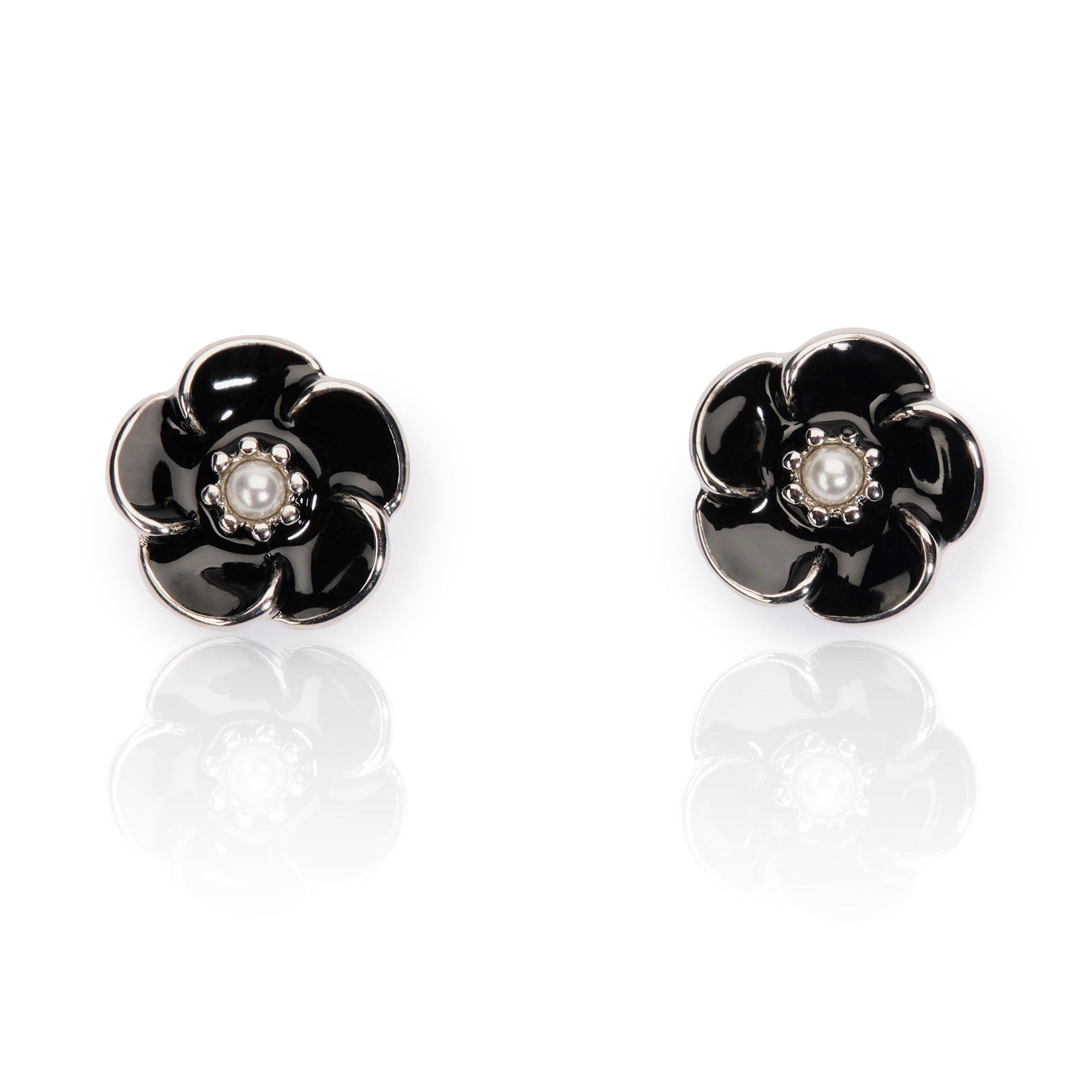 Vintage 1950s Style Black Rose & Pearl Stud Earrings for Women - Elegant Gothic Jewelry for Parties, Weddings & Everyday Wear