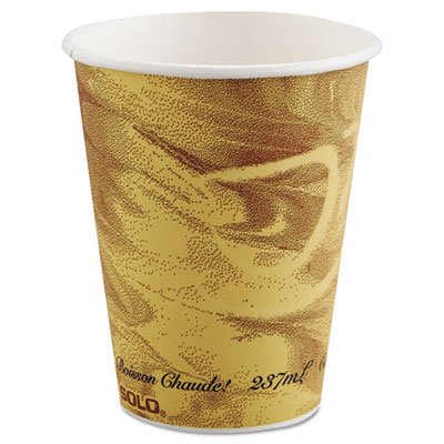 SOLO Mistique 8 oz Brown Hot Paper Cups - Polycoated, Printed, 20 Sleeves of 50 (1000 Cups per Case) - Ideal for Coffee Shops, Offices, and Catering Events