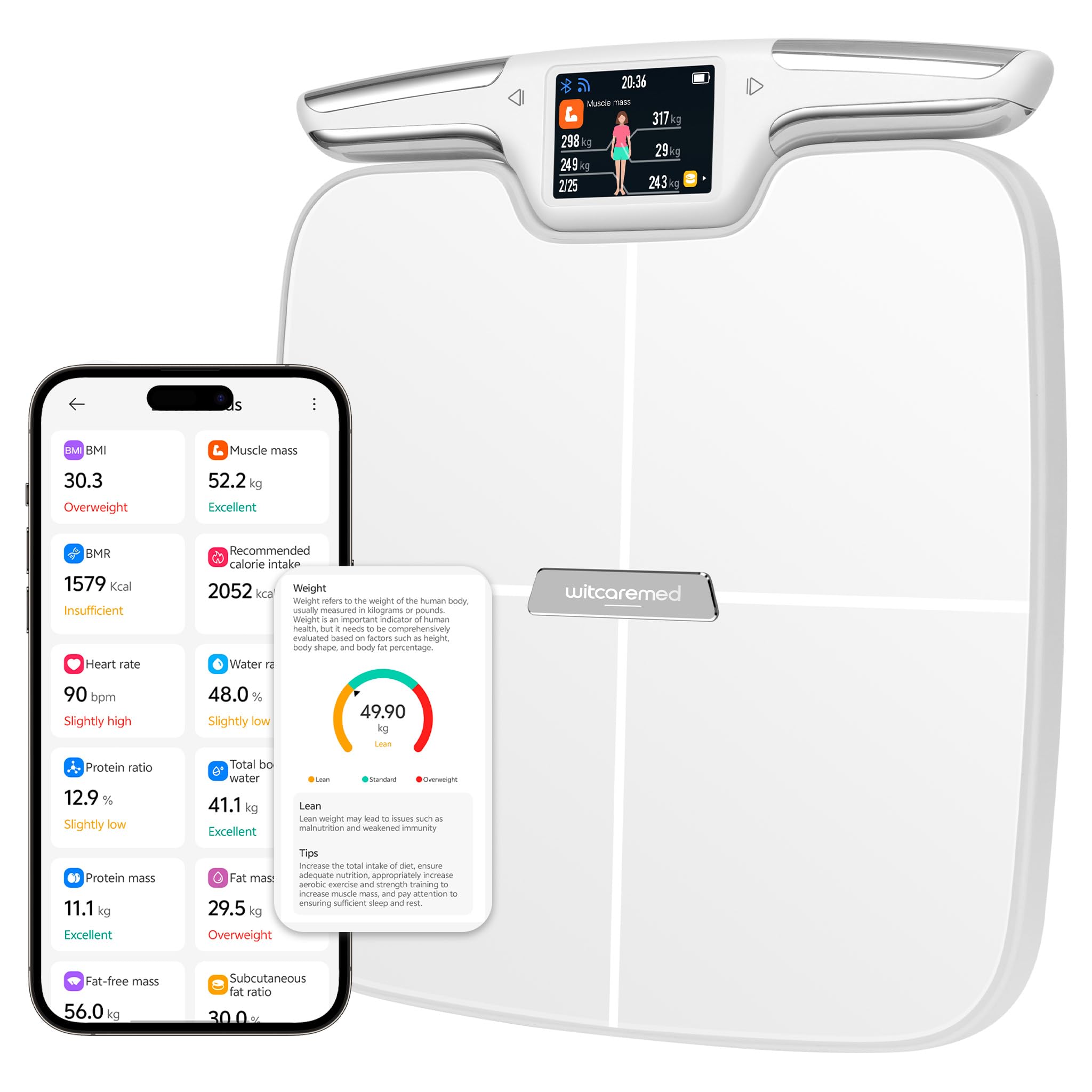 Smart Digital Body Weight Scale with APP - 8-Electrode Dual Frequency High Precision BMI Scale, Measures Body Fat, Muscle Mass & 56 Body Composition Metrics (White) - Perfect for Home Health Tracking & Fitness Monitoring