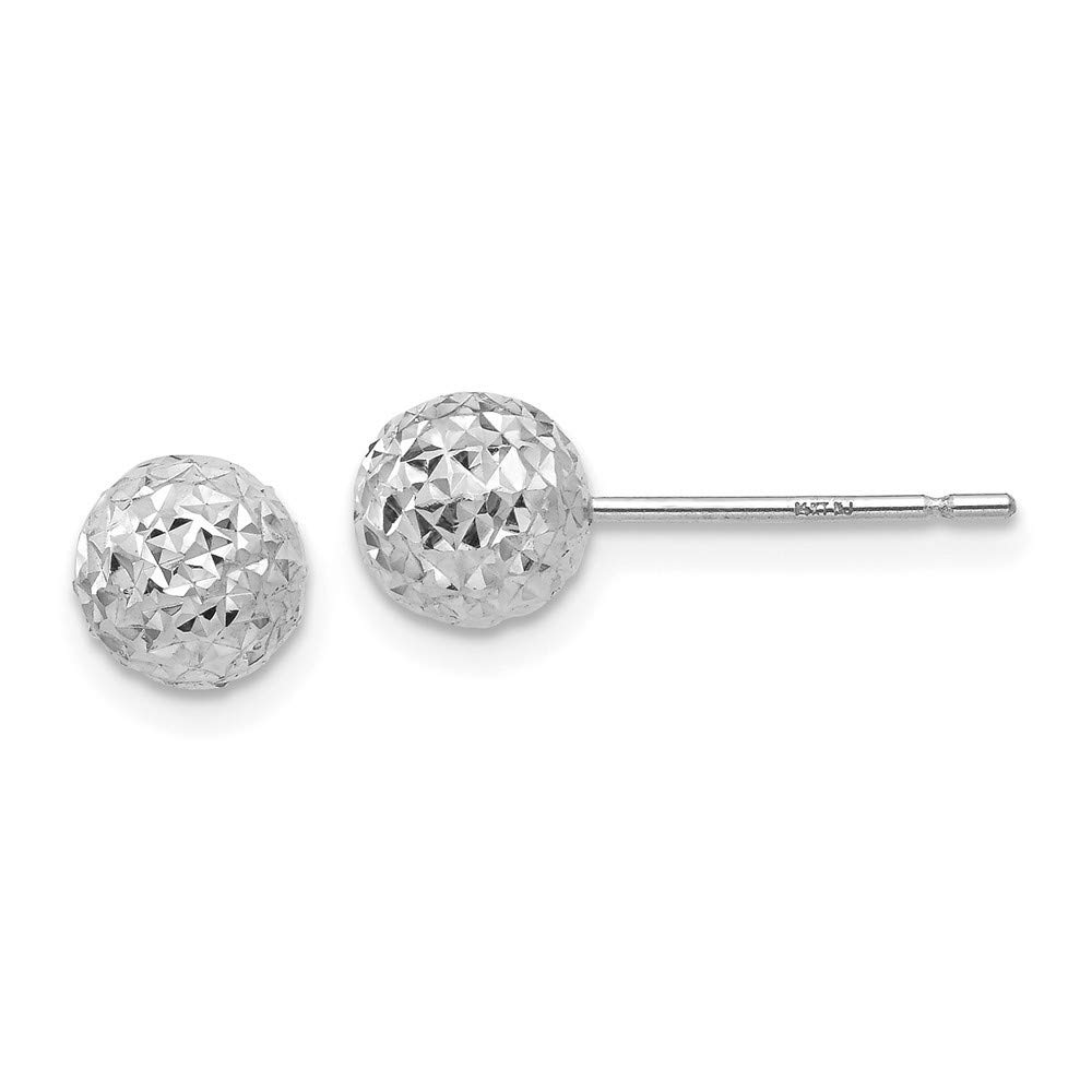 14K White Gold 6mm Polished Ball Post Earrings for Women - 6x6mm Wide Elegant Jewelry Gift for Everyday Wear & Special Occasions