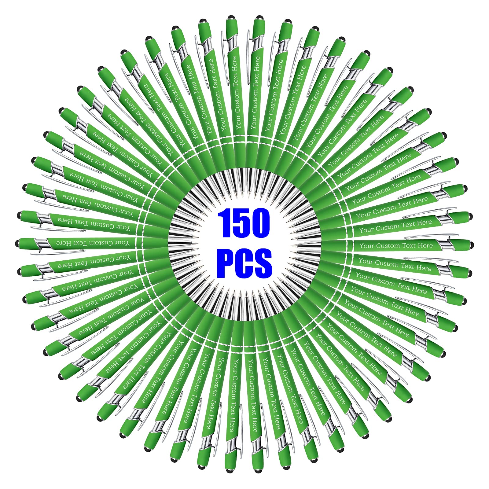 150 Pcs Personalized Custom Pens Bulk - Free Engraving with Name/Message - Custom Ballpoint Pens & Stylus for Business, Office, Graduation - Unique Gifts for Men, Christmas, Birthday - Light Green - Perfect for Corporate Events, Promotions & Special Occasions