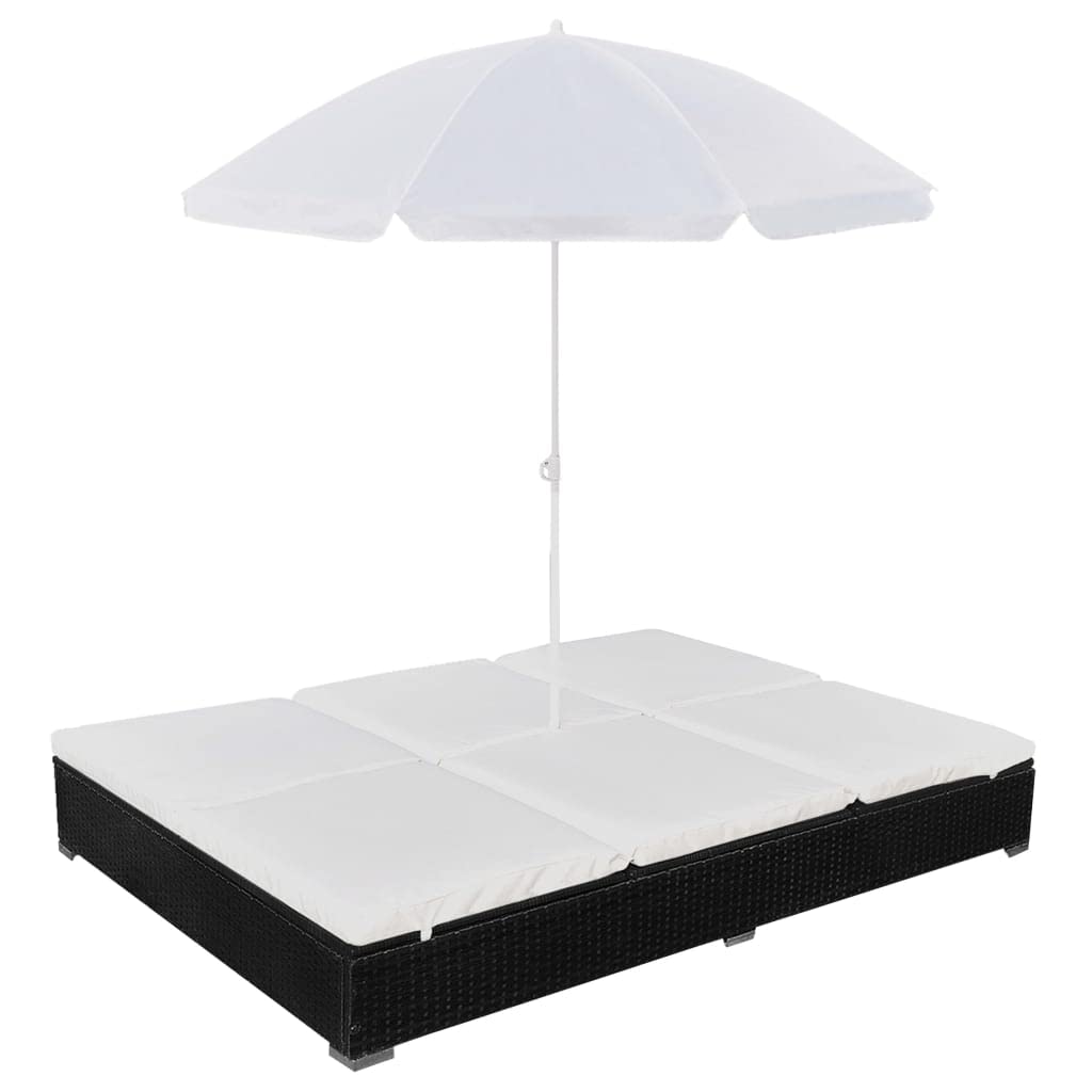 Premium Outdoor Sun Lounger with Adjustable Canopy & Privacy Curtains - Black Rattan Wicker Patio Daybed (77.6