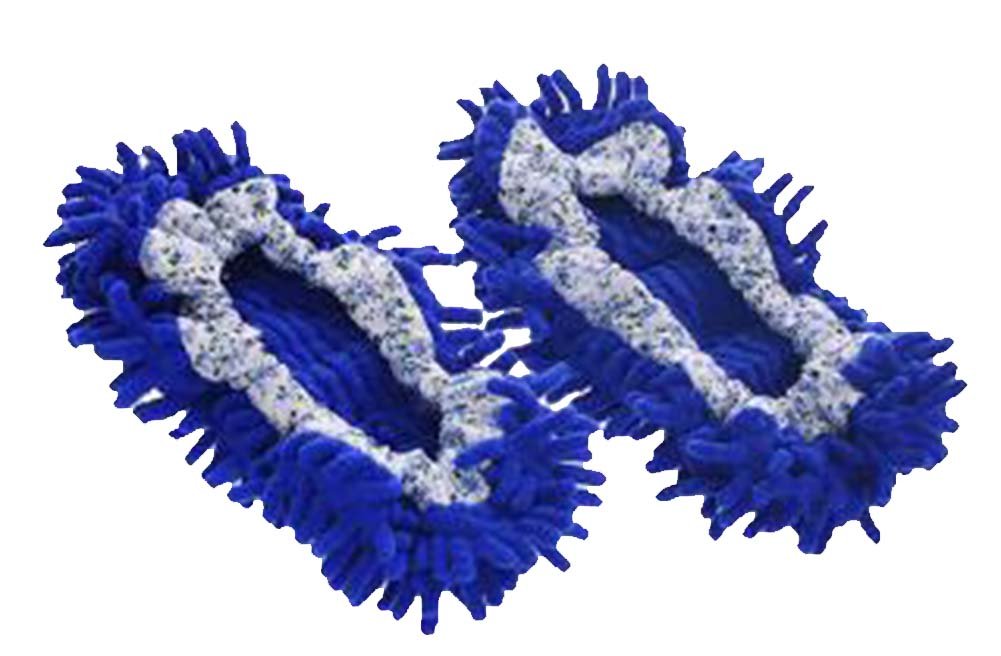 Black Chenille Mop Slippers - Detachable Washable Shoe Covers for Indoor Cleaning (Blue) | Non-Slip House Shoes for Kitchen, Bathroom & Hardwood Floors