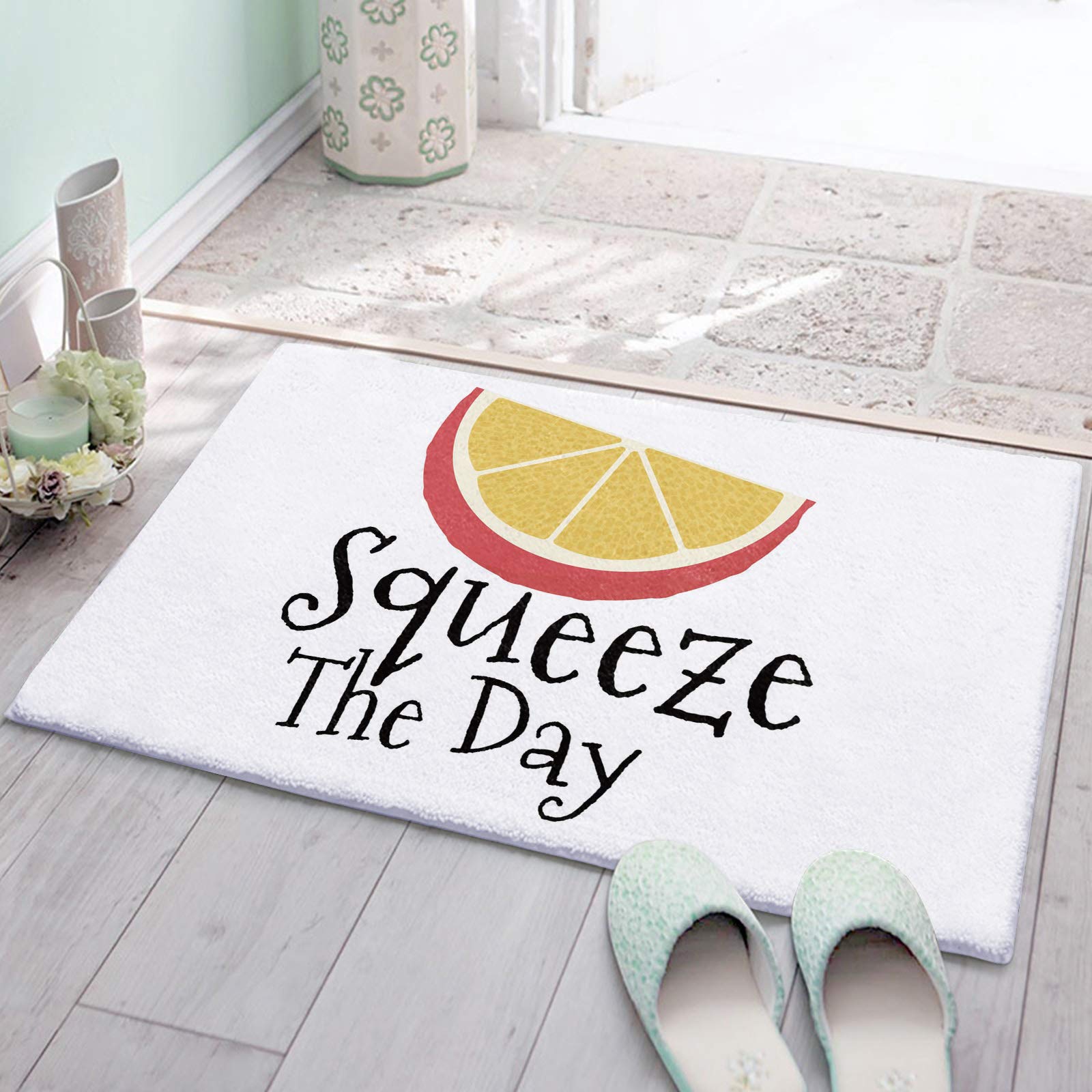 Luxury Plush Bathroom Rug Mat - Soft Shaggy Non-Slip Bath Carpet with Lemon Design for Kitchen, Bedroom (18
