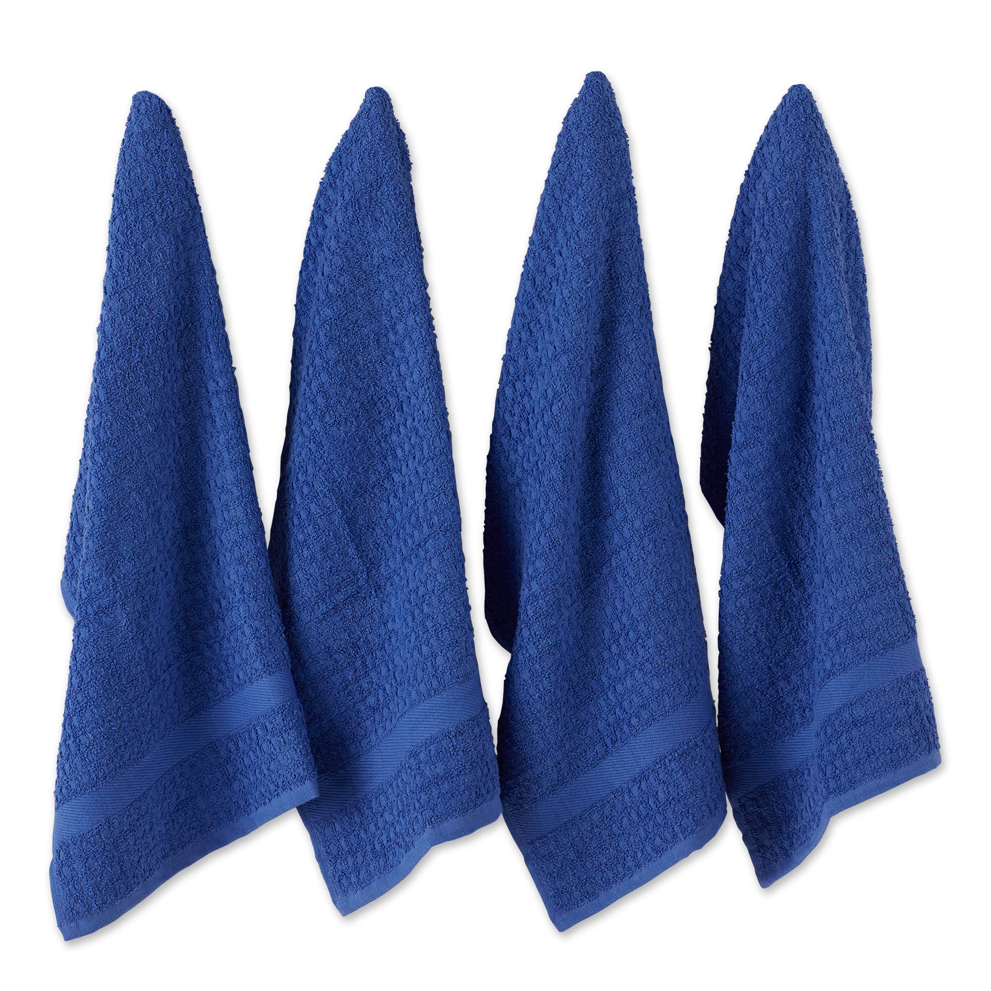 DII Basic Terry Collection Waffle Dishtowel Set - 4-Piece 15x26 Inch Kitchen Towels in Solid Blueberry | Absorbent & Durable for Dish Drying, Hand Wiping & Kitchen Cleaning