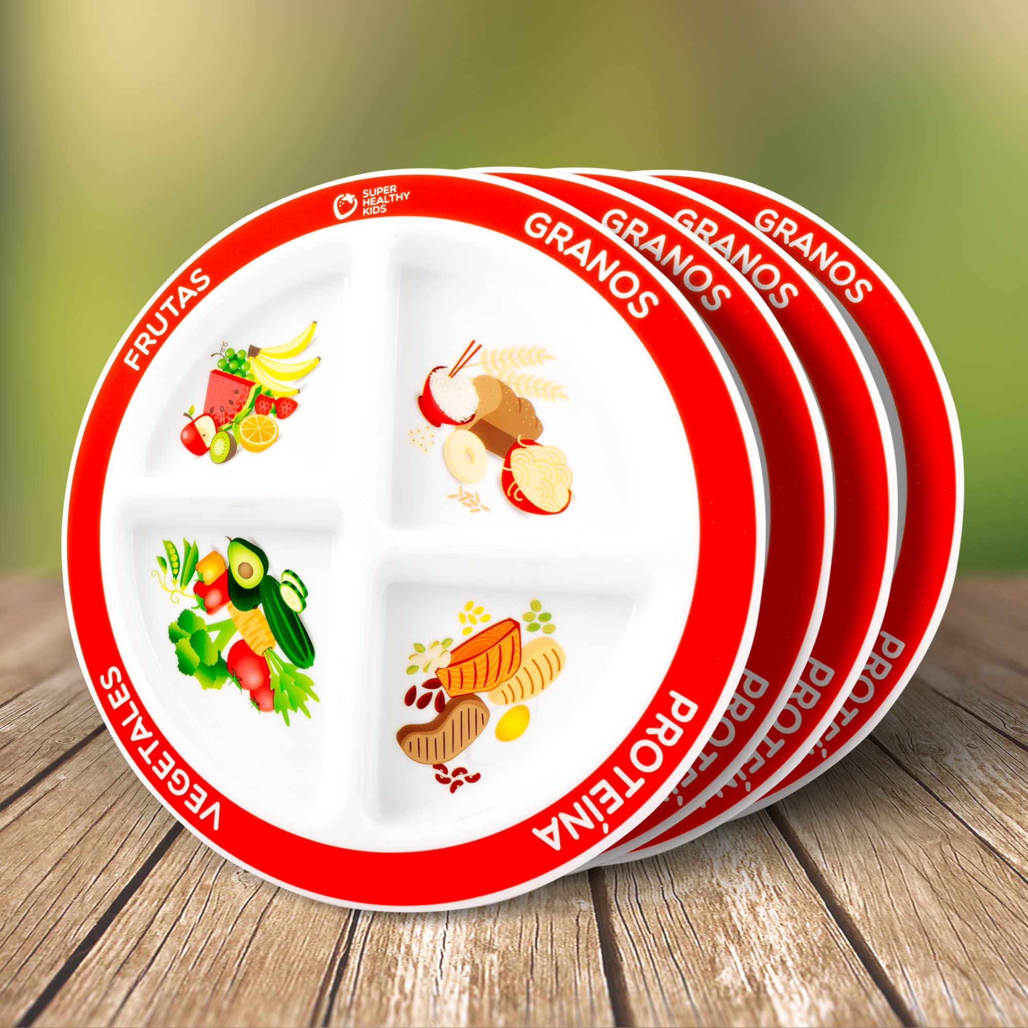 Healthy Beet Portion Plate for Kids & Toddlers - Divided Kids Plates with Nutrition Portions (48-Pack, Spanish) | Perfect for School Lunches, Daycare Meals & Healthy Eating at Home