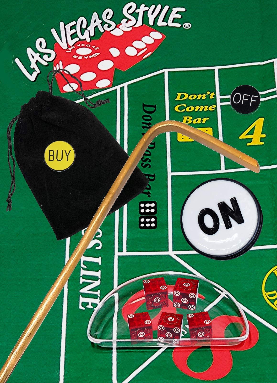 Premium Craps Kit Set with Dice Stick & Acrylic Dice Boat - Authentic Las Vegas Casino Style Texas Station Dark Red Polished Dice for Professional Gambling & Home Game Nights - Perfect for Casino Parties, Family Game Nights & Poker Tournaments