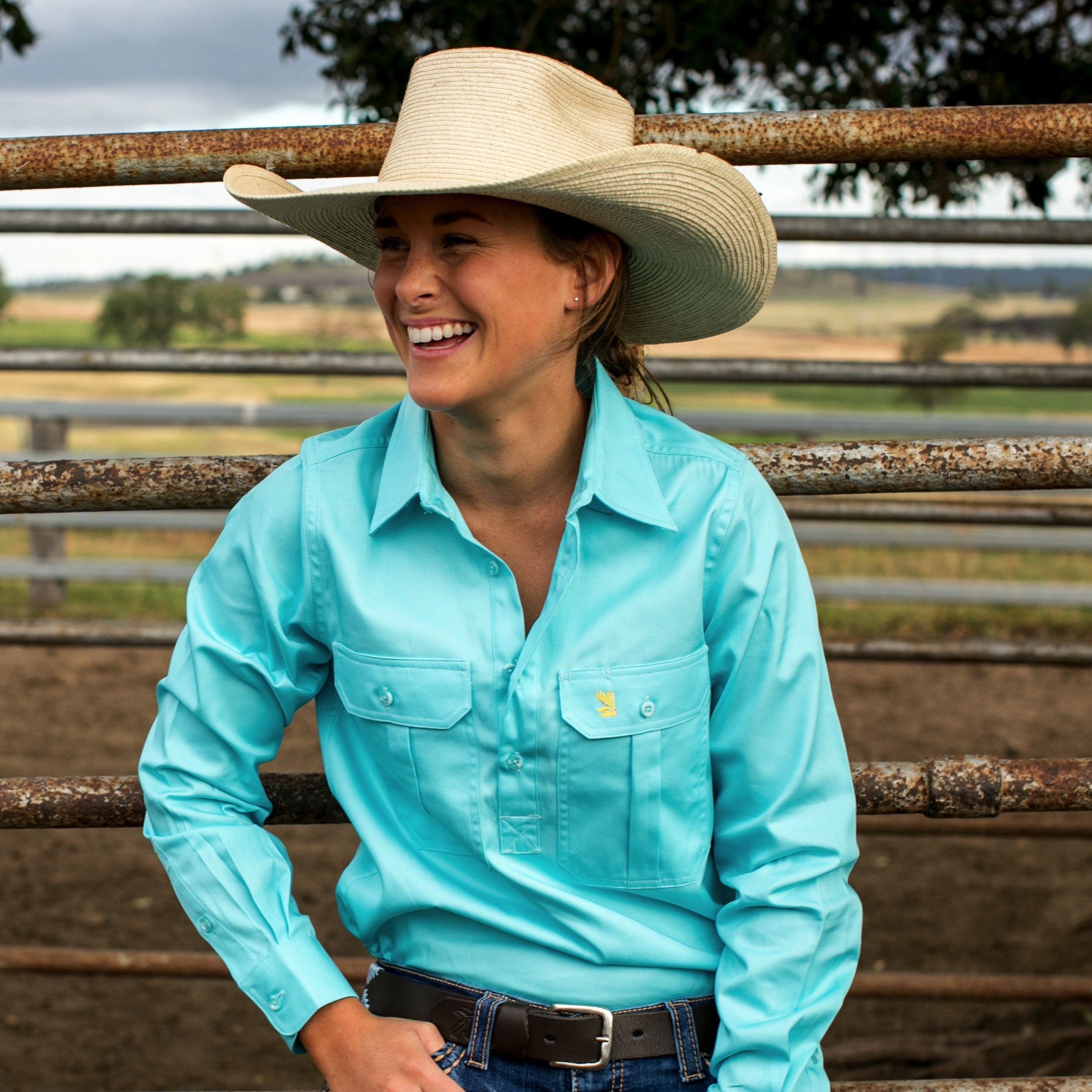 Turquoise Half Button Down Shirt for Women - Stylish Casual & Office Wear - Perfect for Summer Outfits and Layering