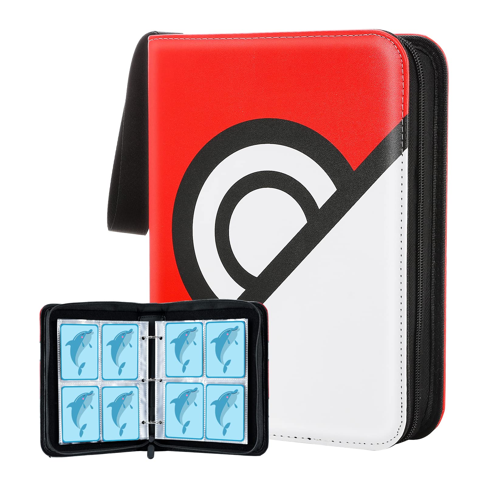 TiMOVO 4-Pocket Trading Card Binder - Holds 400 Game Cards, TCG, Baseball & Football Cards - PU Leather Collection Album with Secure Storage - Perfect for Collectors, Tournaments & Travel (Red/White)