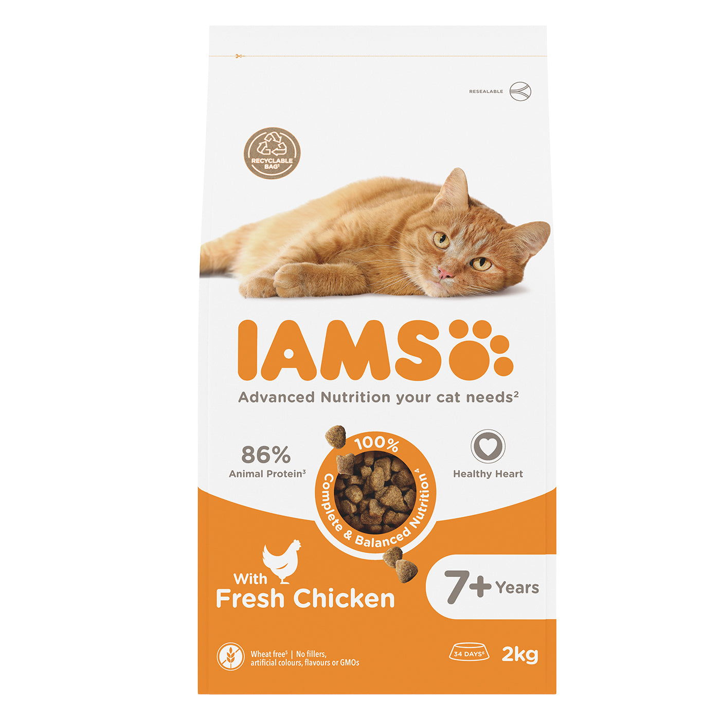 IAMS Vitality Senior Dry Cat Food with Chicken - 2KG Bag for Adult & Aging Cats - Supports Immune Health & Digestion - Perfect for Indoor & Outdoor Cats