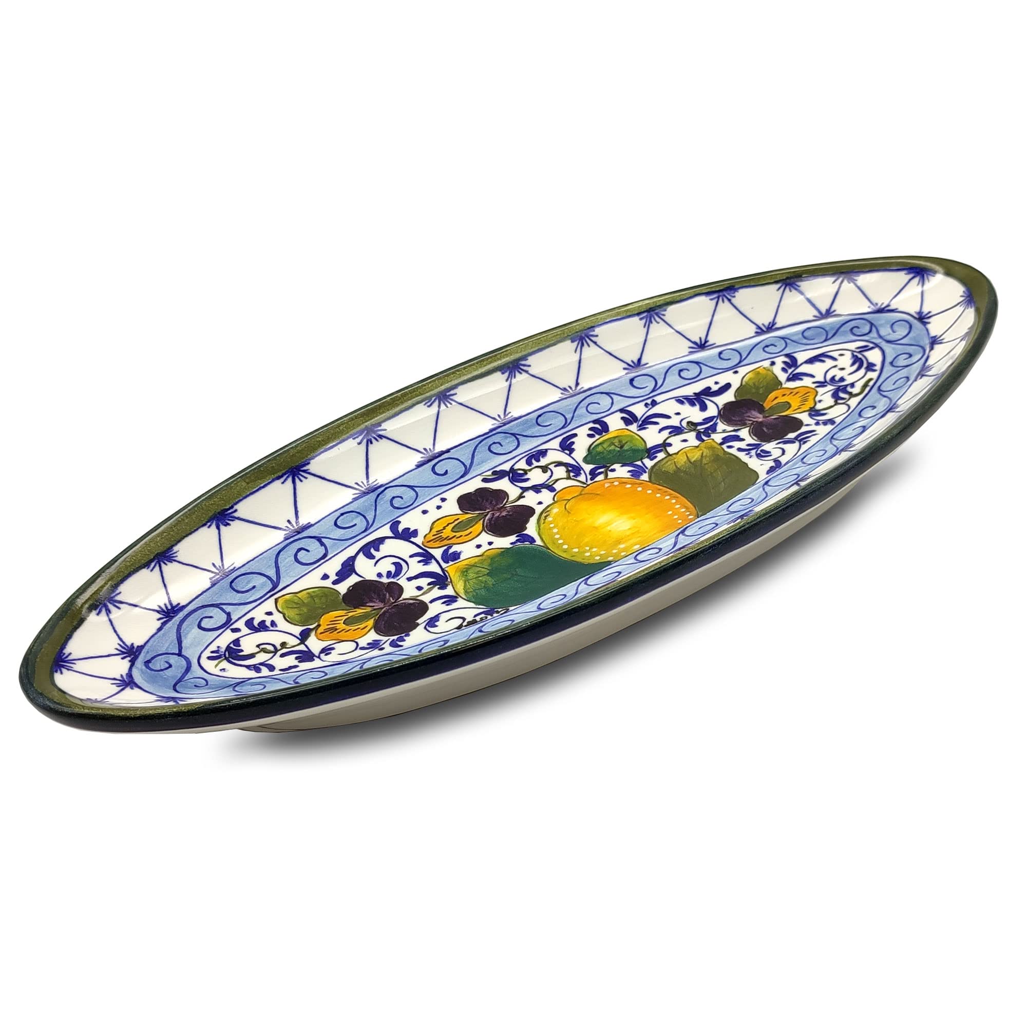 Italian Hand-Painted Small Oval Ceramic Tray - Tuscan Kitchen Serving Bowl for Meat, Lemon & Salad - Authentic Made in Italy Dinnerware Platter - Perfect for Entertaining, Dining & Home Decor